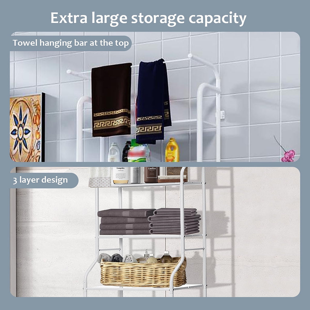 Over The Toilet Storage HONEIER  3 Tier Bathroom Shelf with Towels Hanging Rod, 62*24 inch Metal Bathroom Organizer Storage Rack, White - Image 2