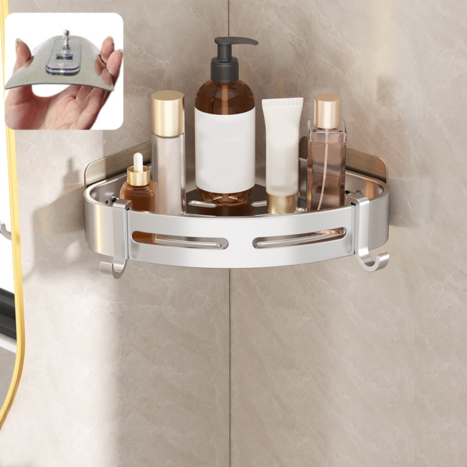 1 Bathroom Shampoo Holder Shower Caddy Shelves Storage No Drill Shelf Corner Towel Shelves For Kitchen Bathroom Bedro...