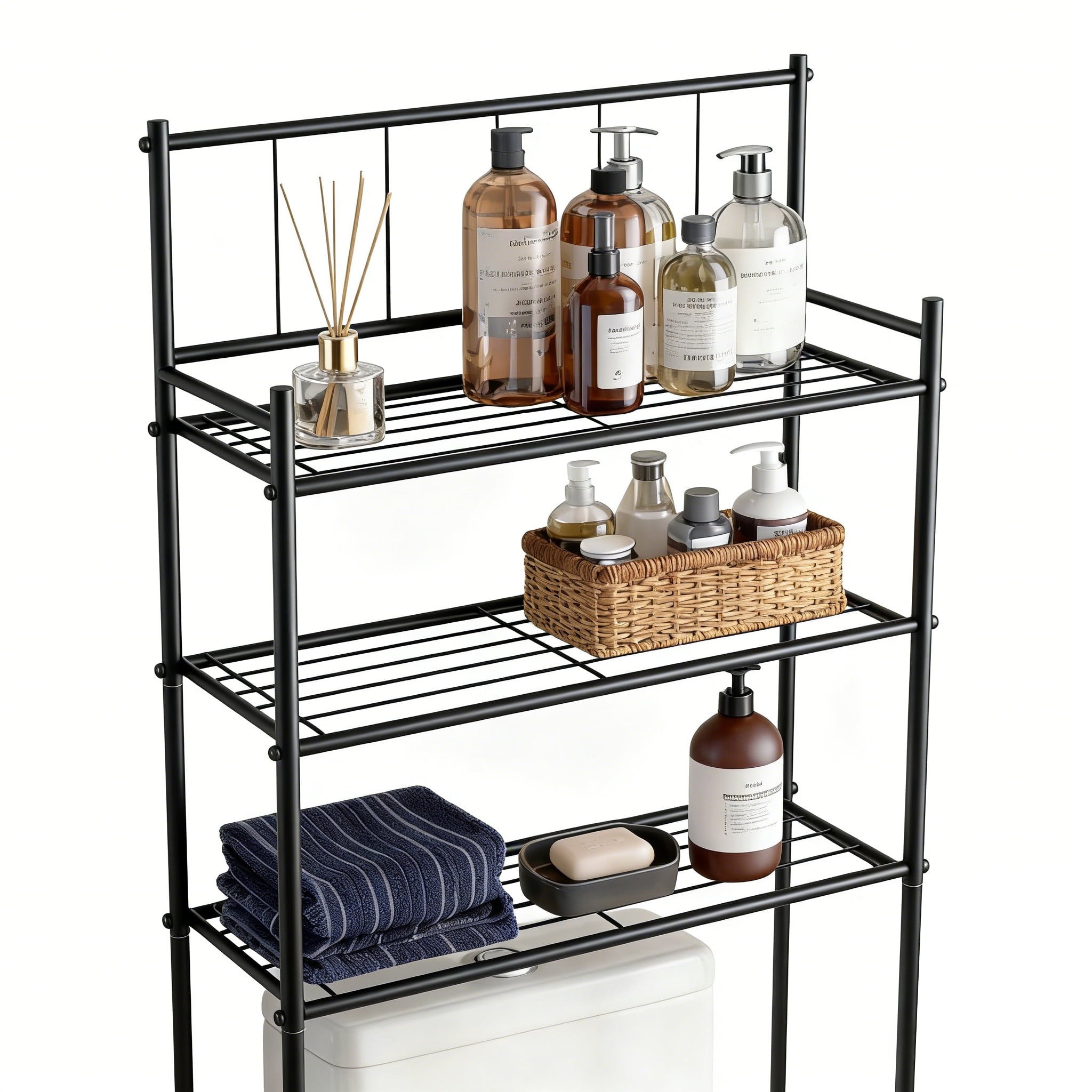 the Toilet Storage, 3-Tier Toilet Storage Rack for Bathroom, Metal Bathroom Organizer Shelves Toilet, Black - Image 4