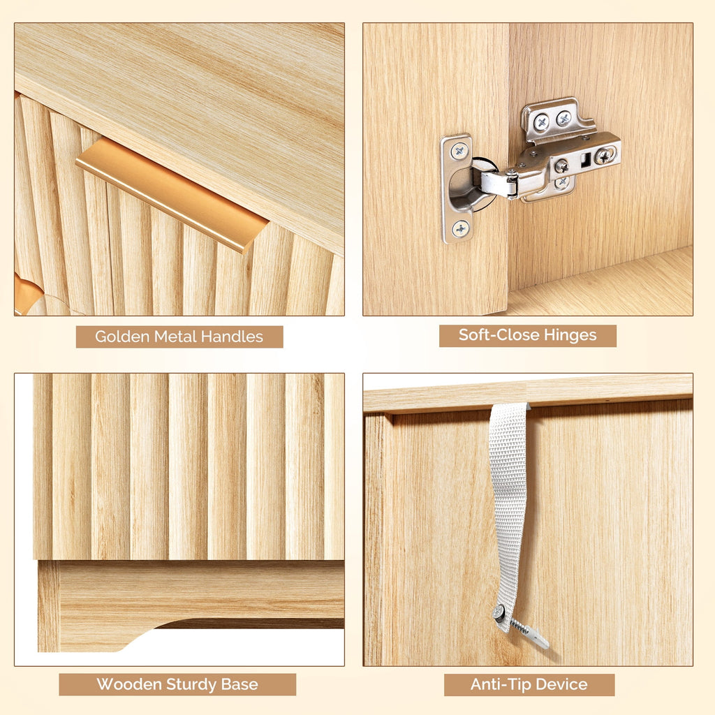 Bathroom Floor Cabinet, Fluted Storage Cupboard with 4 Drawers & 1 Door, Freestanding Wooden Organizer for Bathroom, ... - Image 5