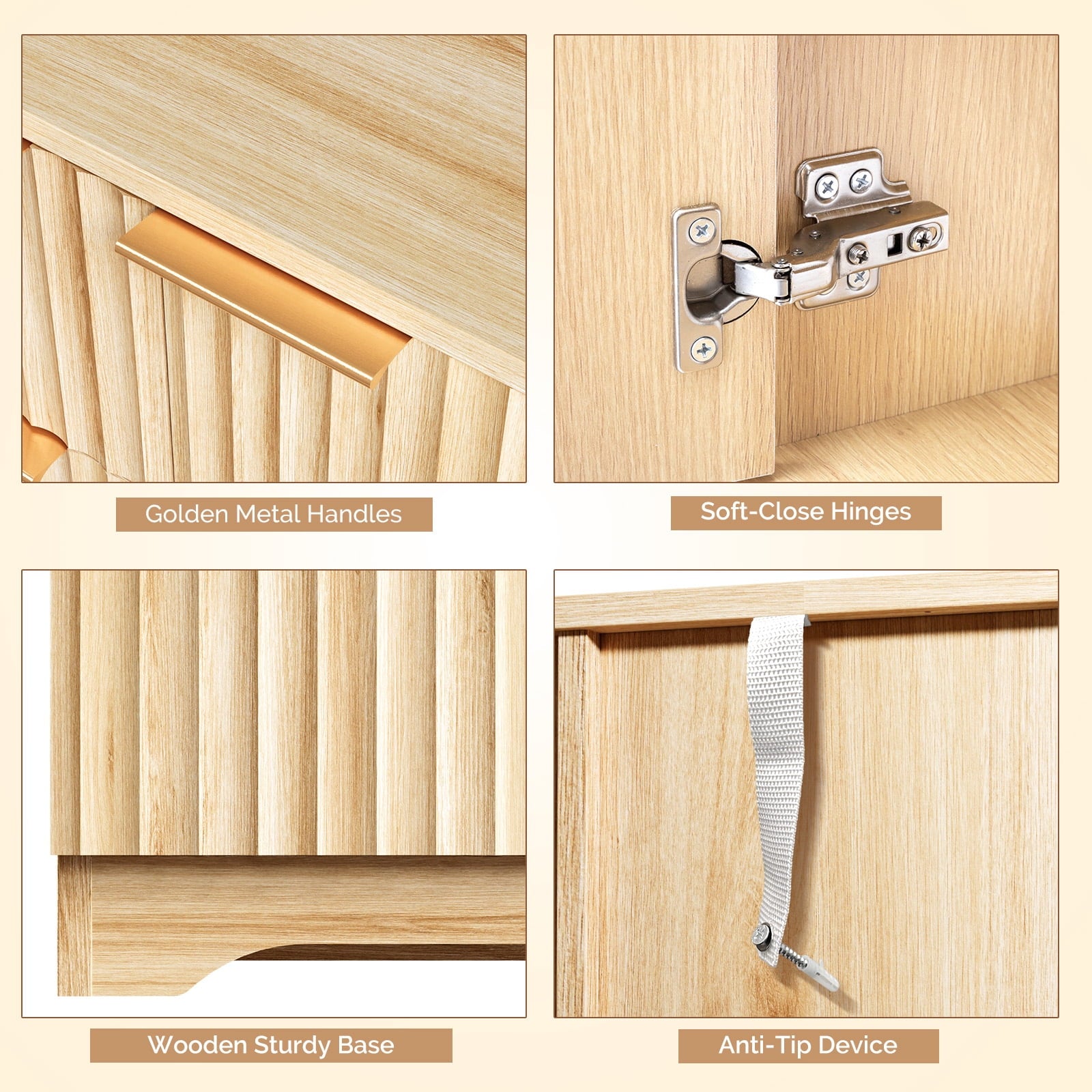 Bathroom Floor Cabinet, Fluted Storage Cupboard with 4 Drawers & 1 Door, Freestanding Wooden Organizer for Bathroom, ... - Image 5