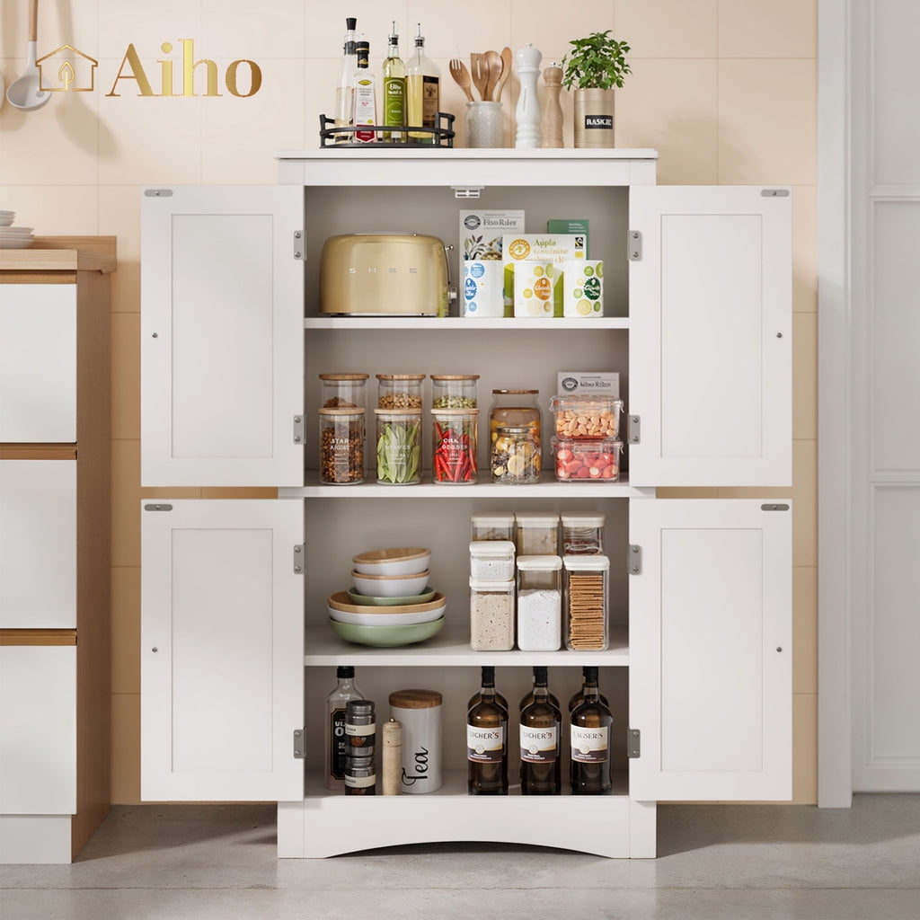 Aiho 43" Bathroom Storage Cabinet, Freestanding Cabinet with 4 Doors & 3 Adjustable Shelves for Bathroom - White - Image 4