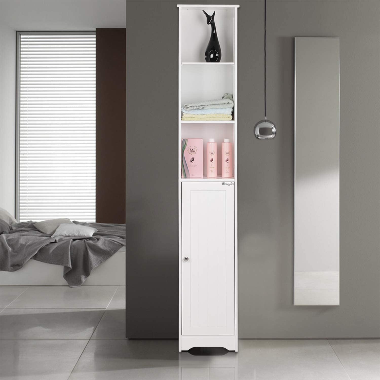 Ktaxon 67" H Bathroom Cabinet 5-Tier, Slim Narrow Storage Tower for Living Room, Kitchen, White - Image 3