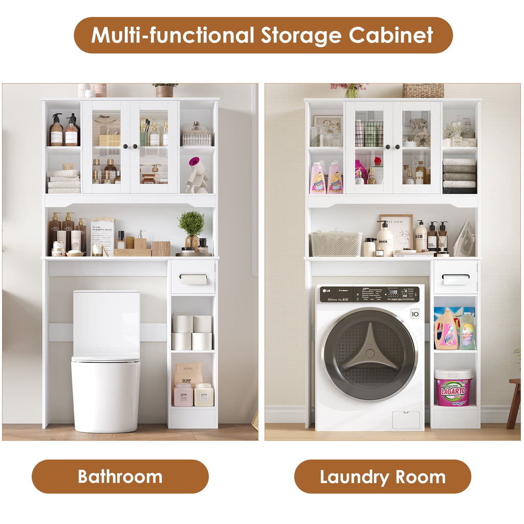 The Toilet Storage Cabinet with Toilet Paper Holder Stand, Above Toilet Organizer with Glass Doors, Behind Toilet She... - Image 6