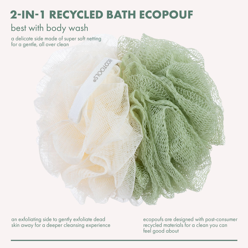 2-in-1 Pouf for Whole-Body Cleansing, Green & Cream Loofah, for Adults 1 Count - Image 2