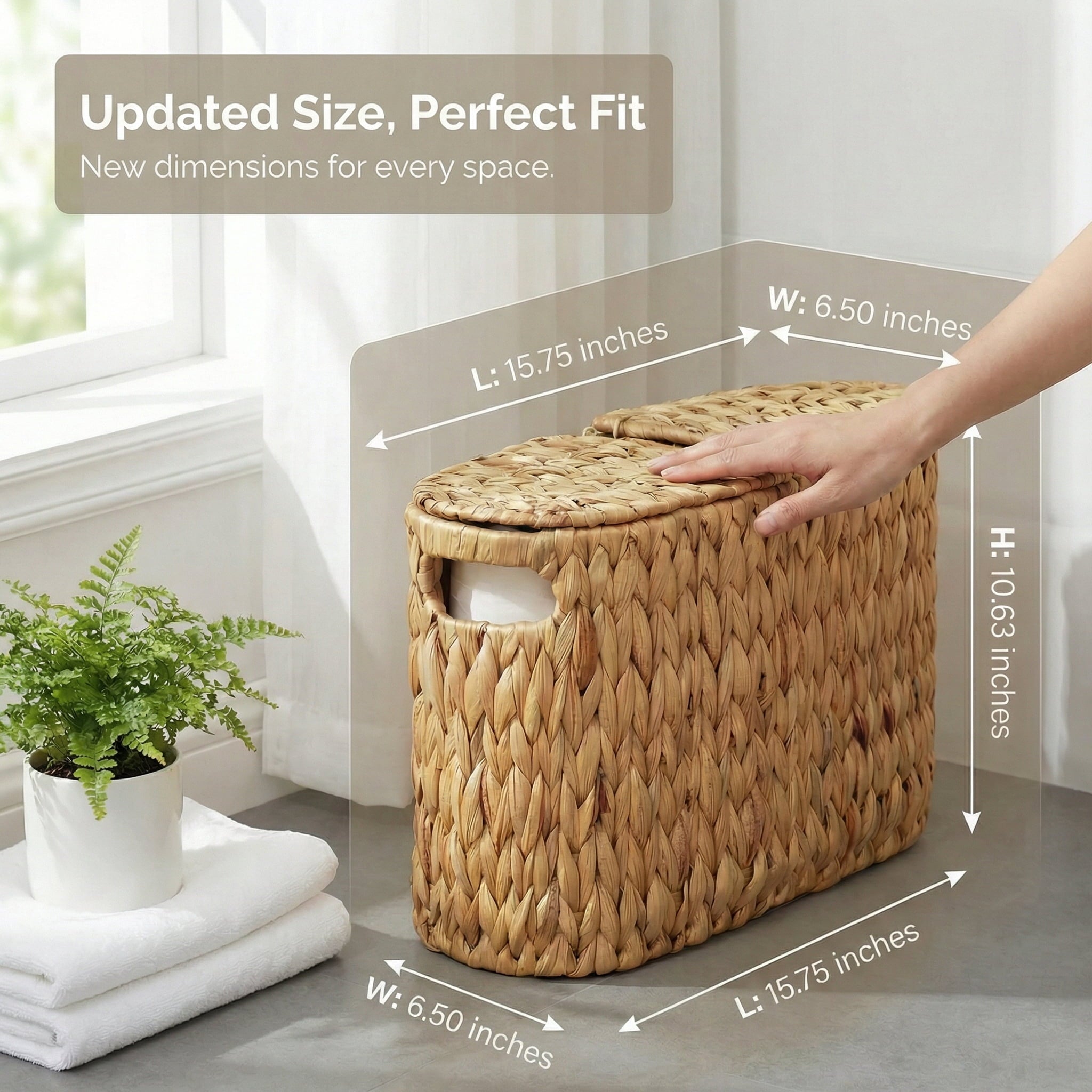 Hyacinth Toilet Paper Basket for 6 Rolls, Slim Toilet Paper Storage Basket with Built-in Handles, Wicker Toilet Paper... - Image 2