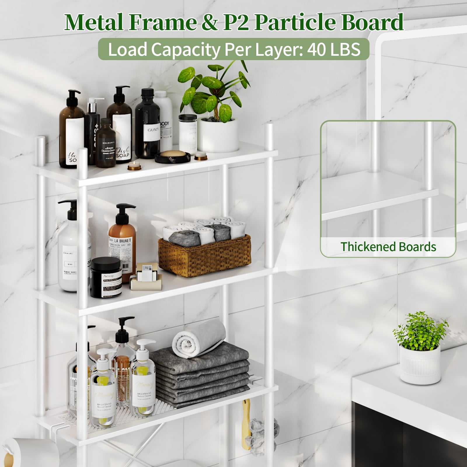 3-Shelf the Toilet Storage, Freestanding Metal Bathroom Organizers and Storage Shelf, White - Image 3