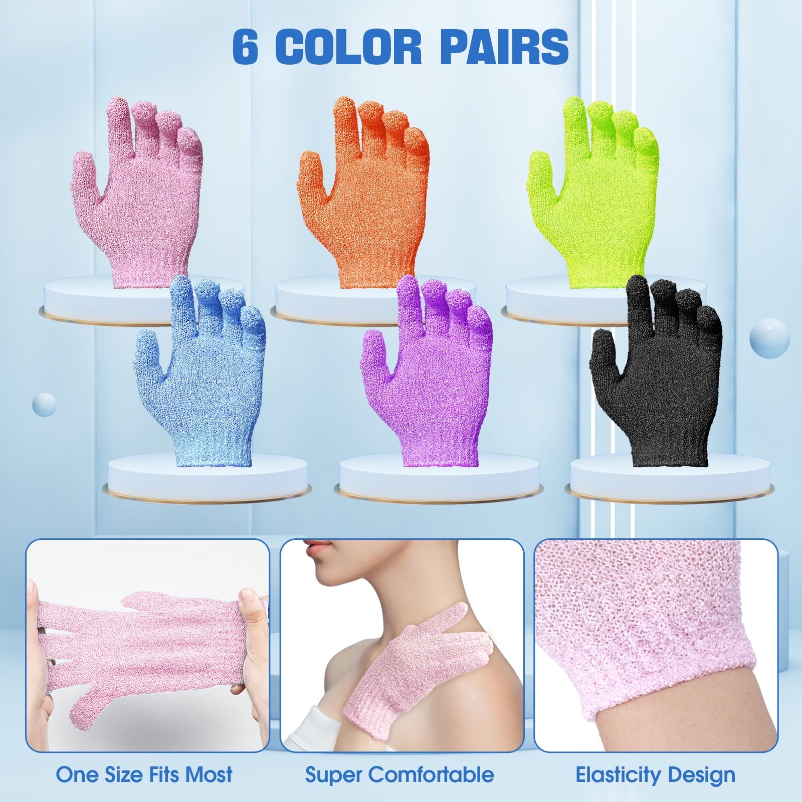 6 Exfoliating Bath Gloves for Shower, Spa, Massage and Body Scrubs Men and Women - Image 6