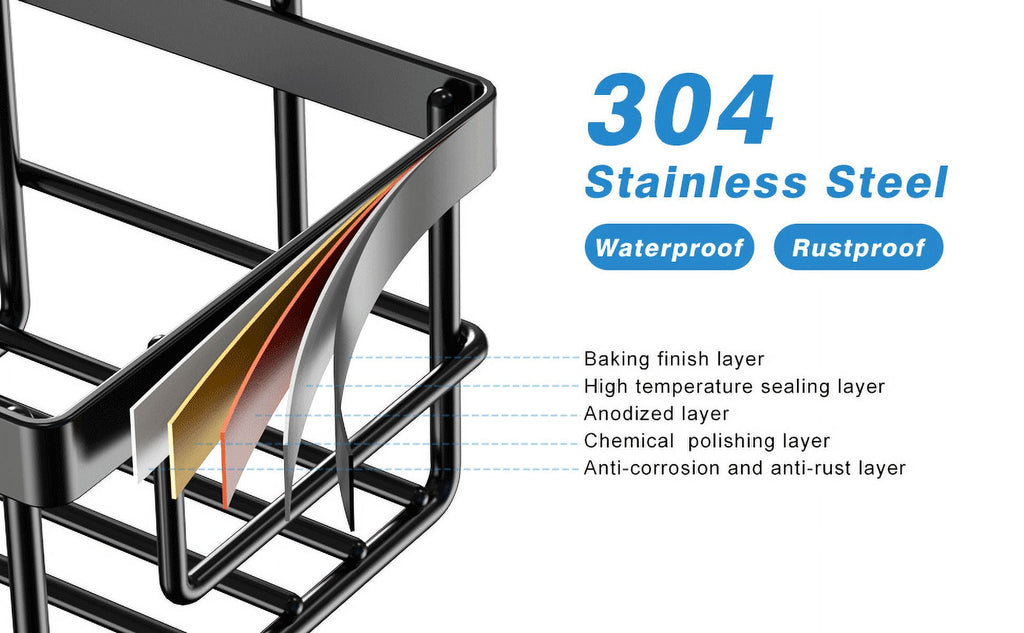 Stainless Steel Shower Caddy, 5 Shelves, Kitchen Organizer, No Drilling with Strong Adhesive Mount, Rustproof, Black. - Image 5