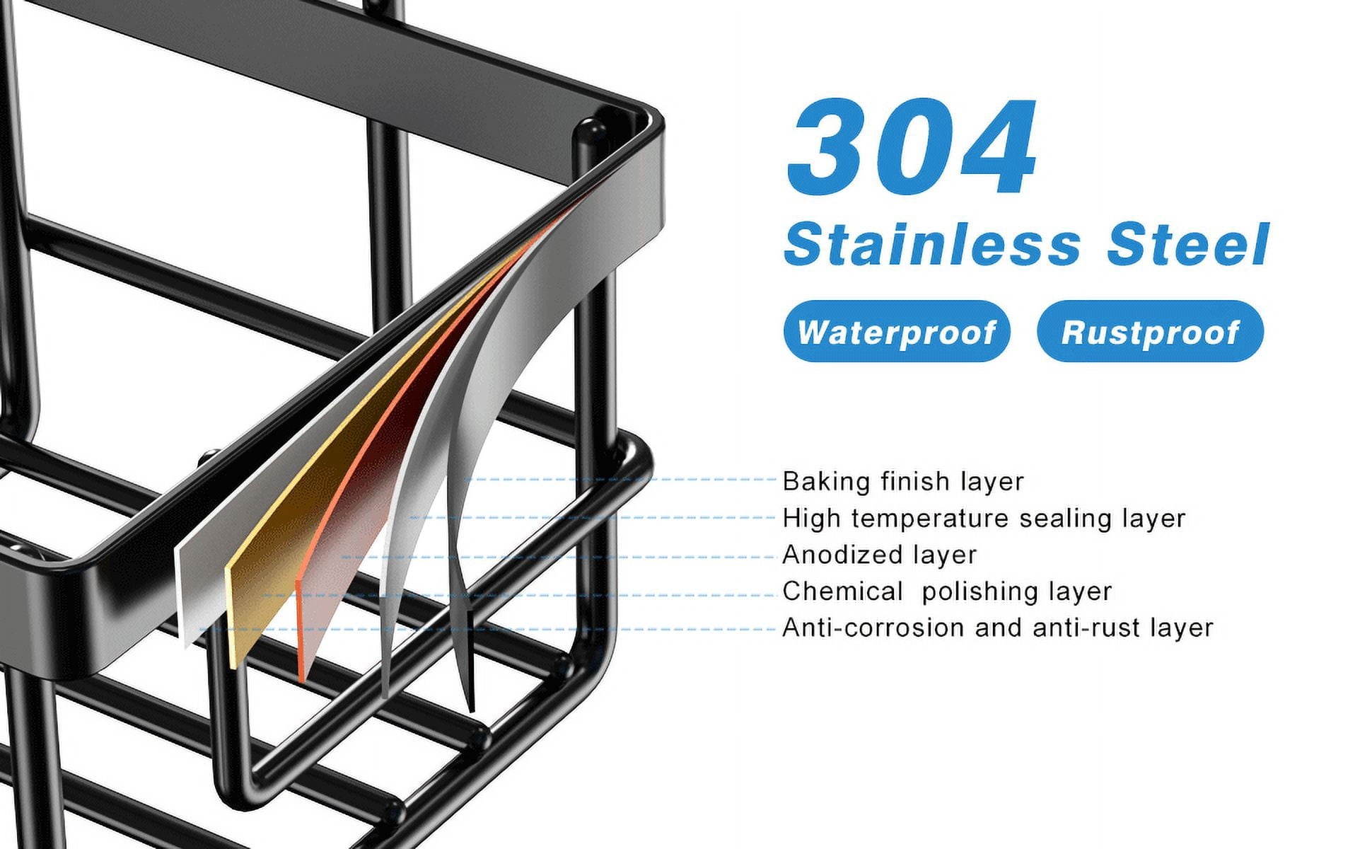 Stainless Steel Shower Caddy, 5 Shelves, Kitchen Organizer, No Drilling with Strong Adhesive Mount, Rustproof, Black. - Image 5