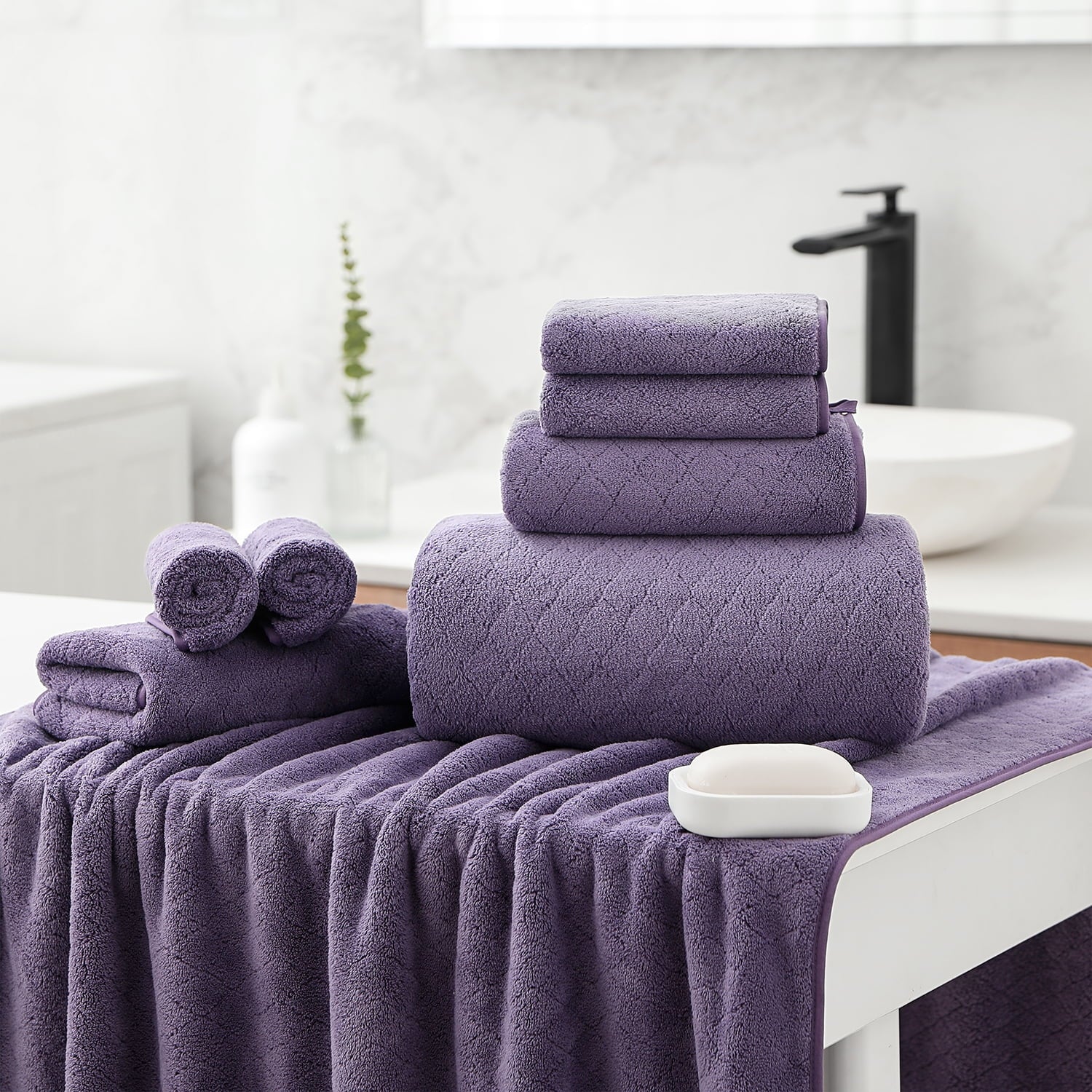 Smuge 18 pcs Bath Towel Sets, Include 6 Bath Sheet Towels, 6 Hand Towels, 6 Washcloths, Soft Microfiber Highly Absorbent Shower Towel for Ba - Image 4