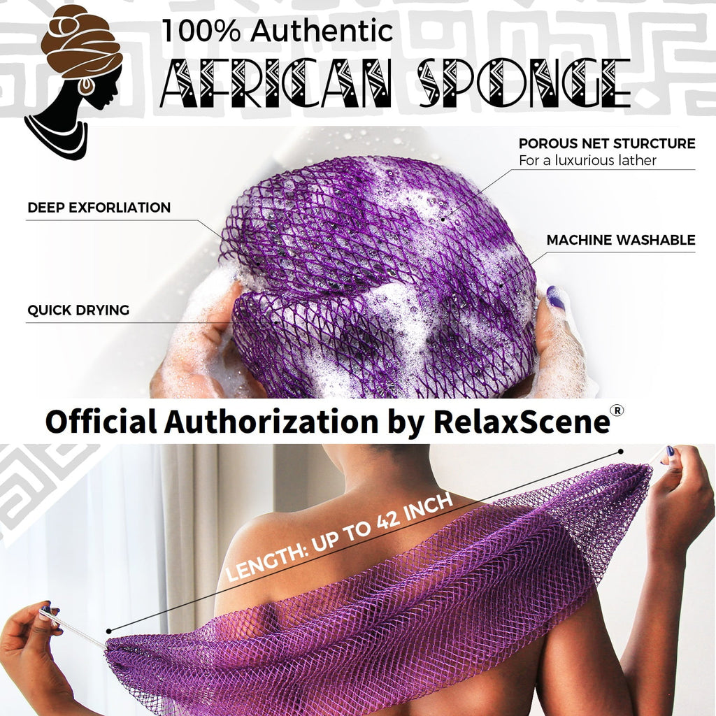 Authentic - 2 Pieces Real Exfoliating with Knots - Afro Scrubber Wash Cloths for Body Scrub Exfoliator Purple & Pink ... - Image 2