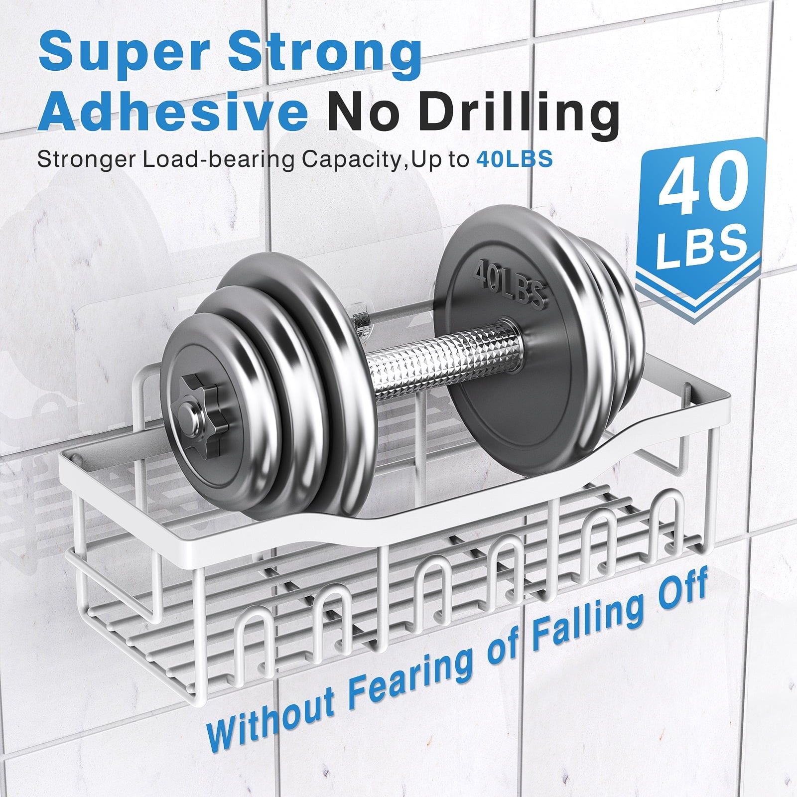 Shower Caddy 5 Pack,Adhesive Shower Organizer for Bathroom Storage&Home Decor&Kitchen,No Drilling,Large Capacity,Rustproof Stainless Steel B - Image 2
