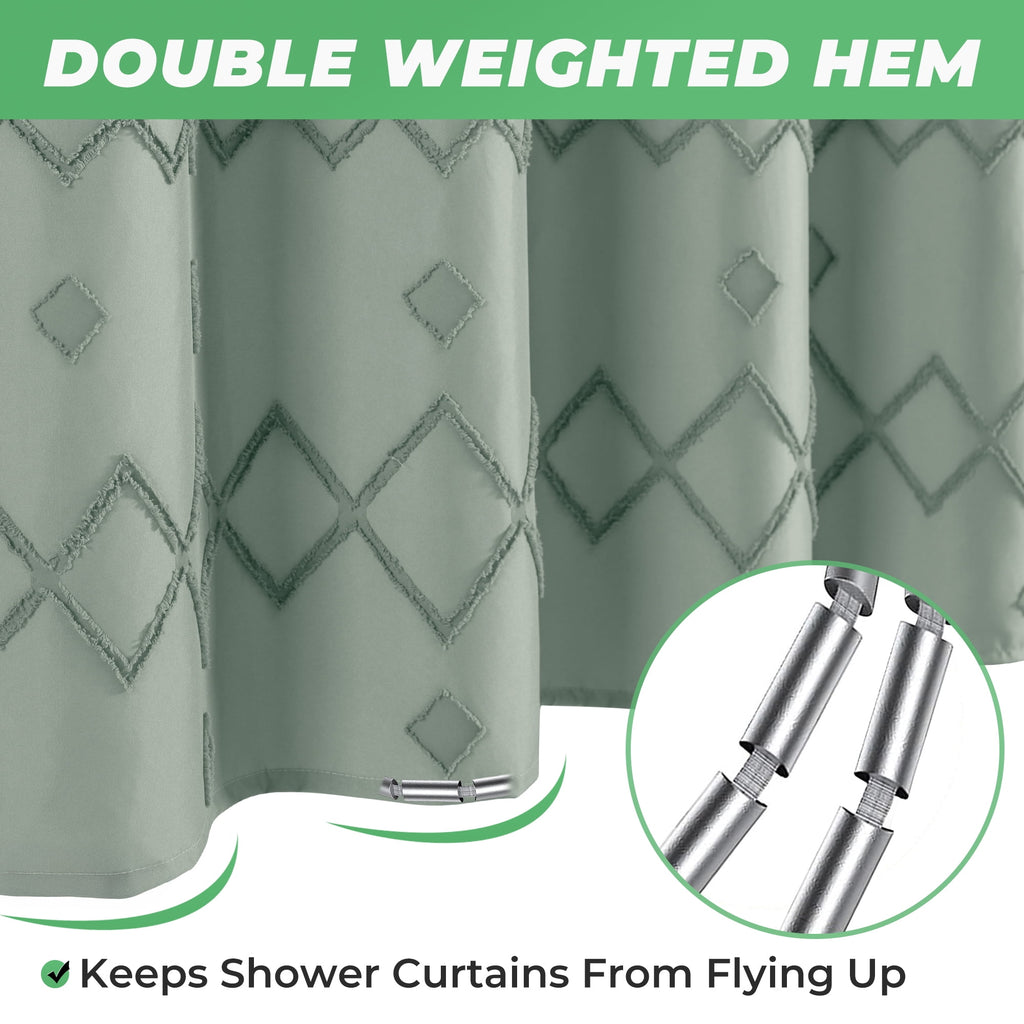 Seasonwood Boho Fabric Shower Curtain Green Striped Polyester Bathroom Shower Curtains with 12 pcs Hooks,72" x 72" - Image 4
