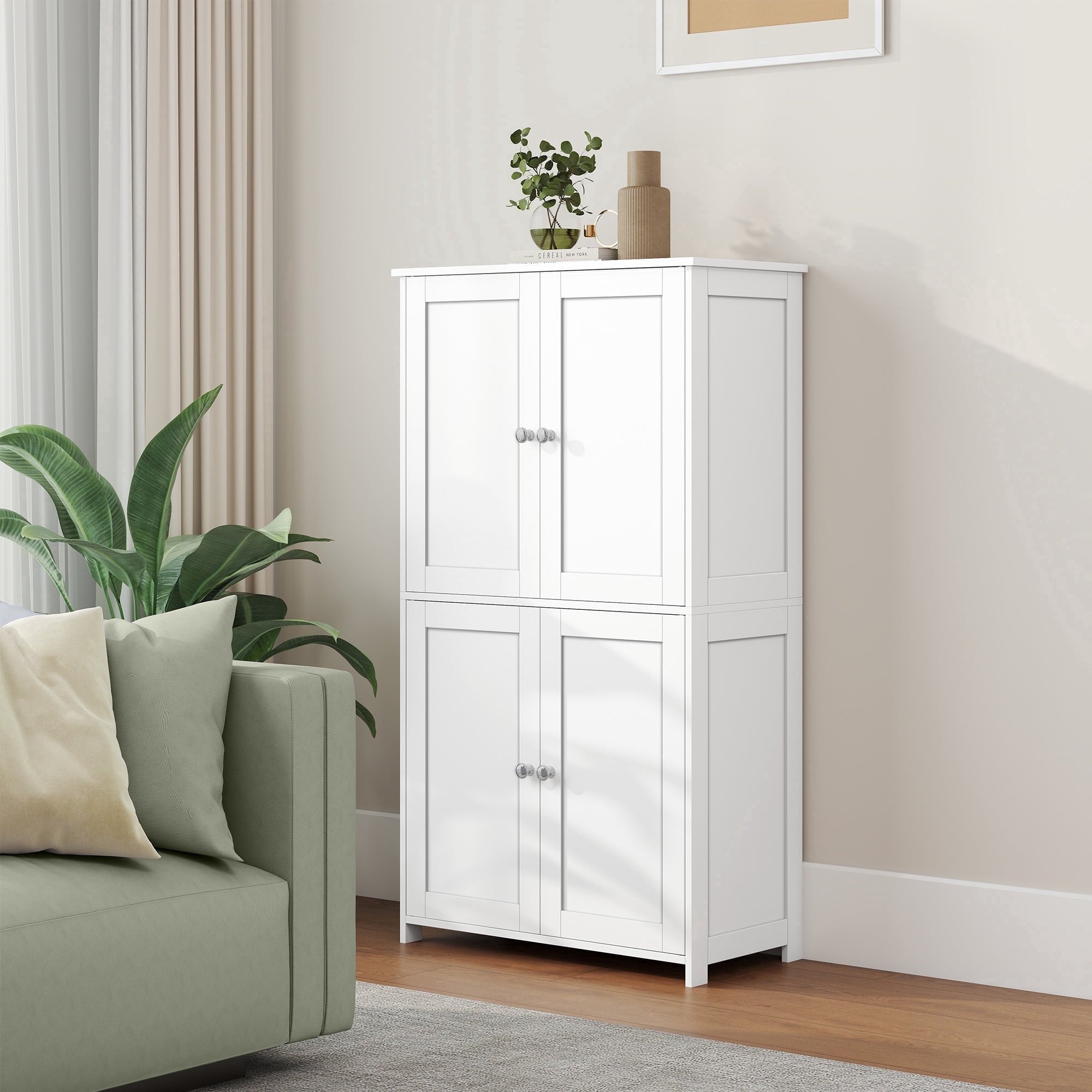 LEDREM Bathroom Storage Floor Cabinet Organizer with Adjustable Shelf 4 Magnetic Doors Freestanding for Small Spaces,White - Image 4