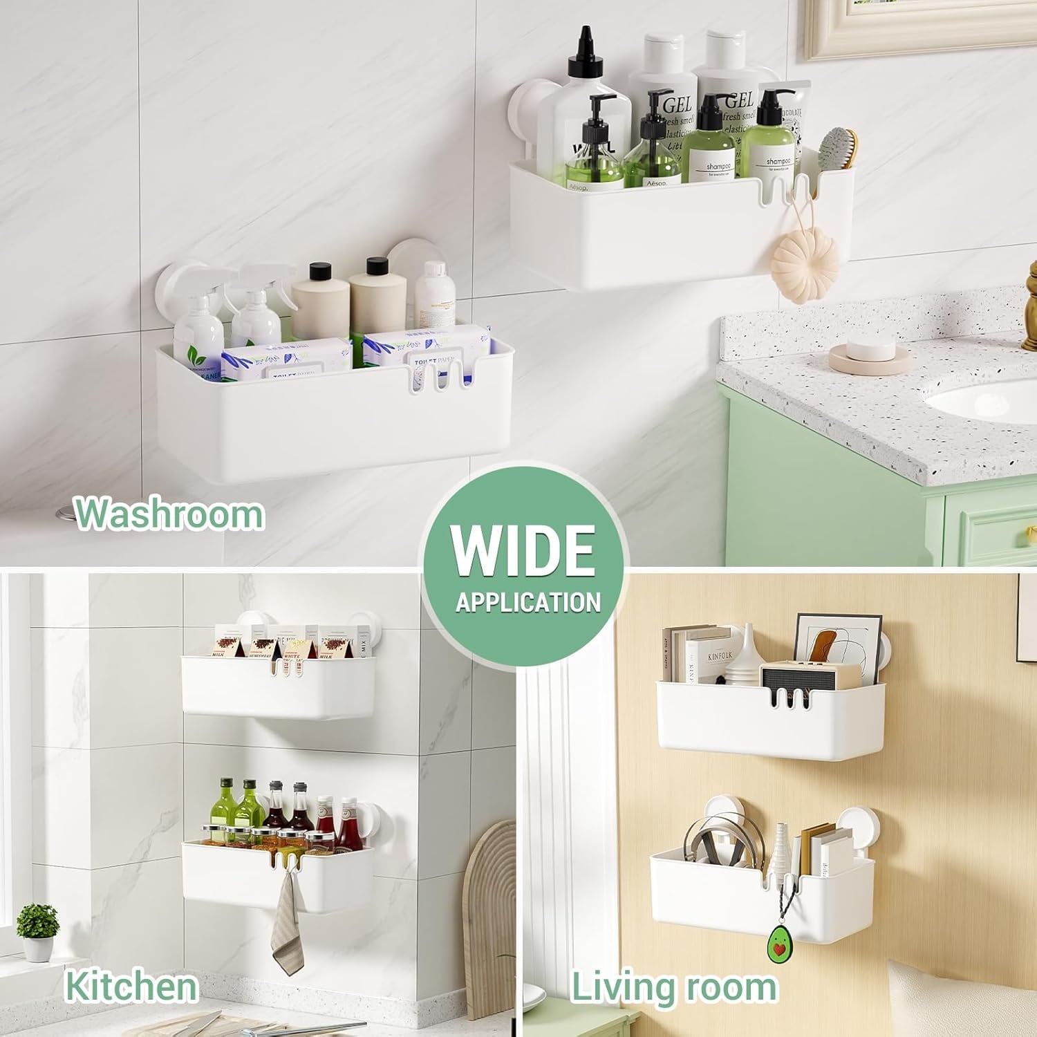 2 Pack, Shelves Suction Cup, No Drilling Removable Organizer - Powerful Waterproof Bathroom Storage Max Hold 22lbs - Image 5