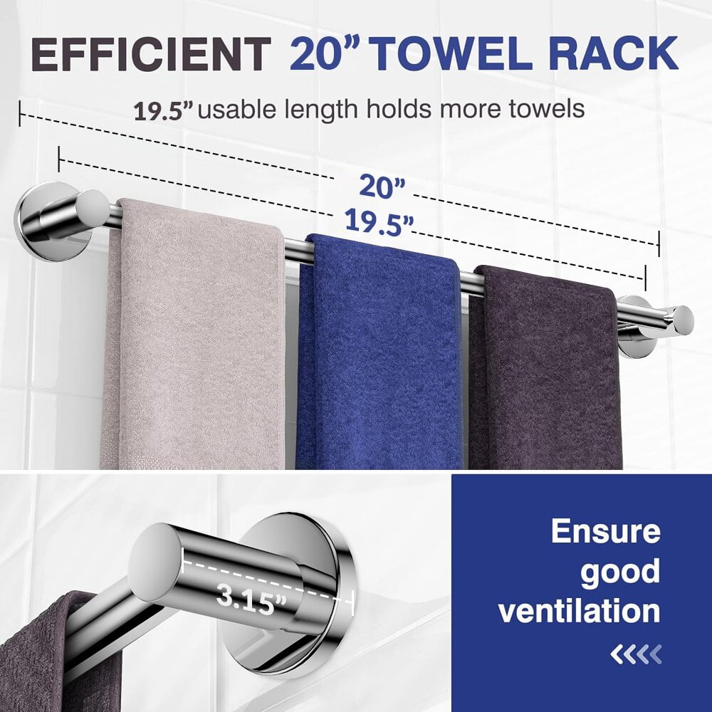 for Bathroom - 20'' Rustproof Holder, Sturdy Bar Wall Mounted, Space-Saving Hanger, Bathroom Accessories, Home Decor,... - Image 2