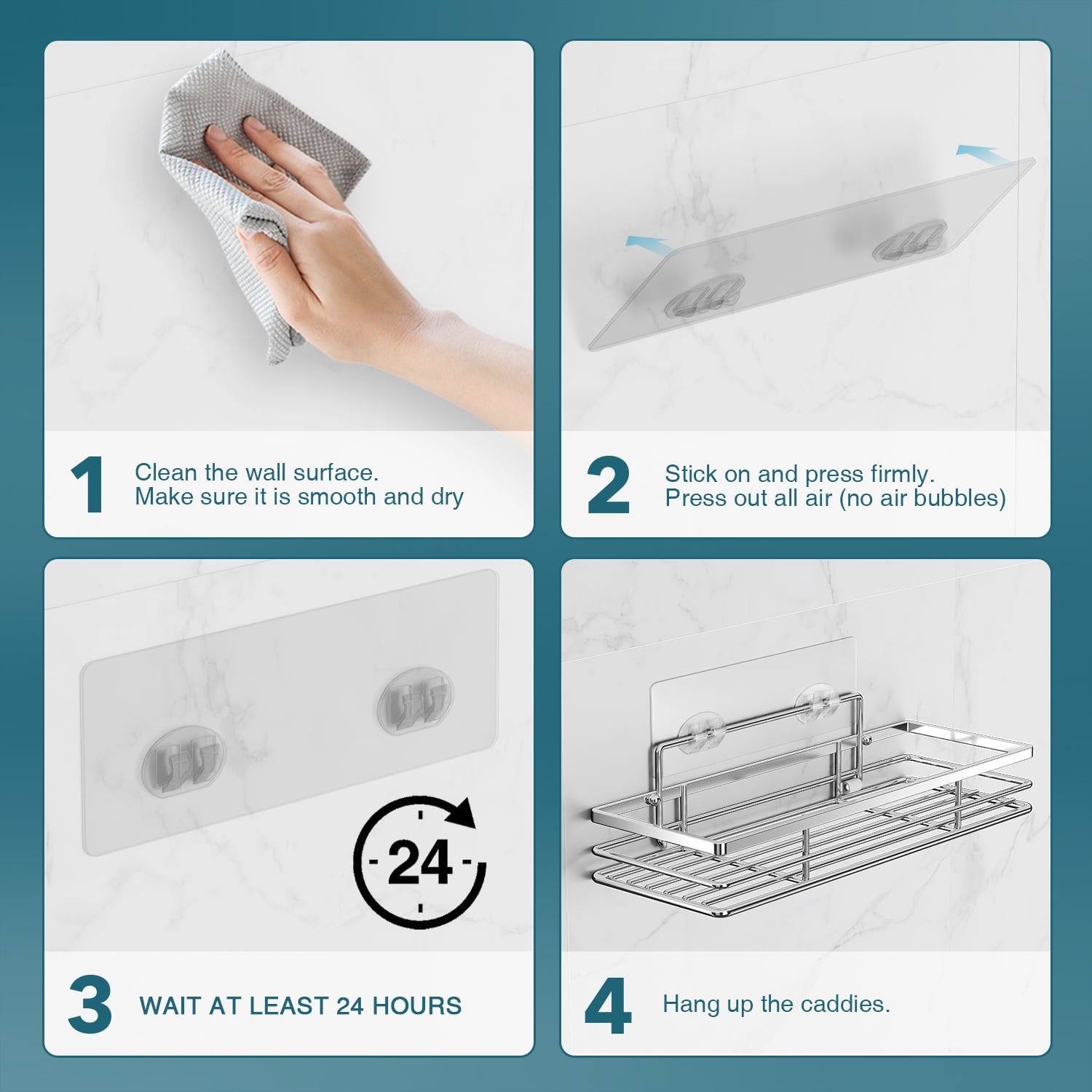 2 Pack Shower Caddies Bathroom Organizer Shower Basket No Drilling Wall Mounted Shower Rack Silver with Self-Adhesive... - Image 4