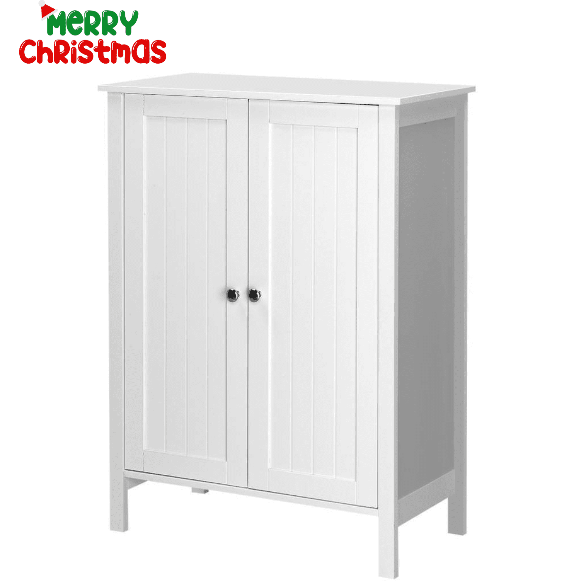 Bathroom Floor Cabinet Storage with 2 Doors and Adjustable Shelves, White Finish - Image 2