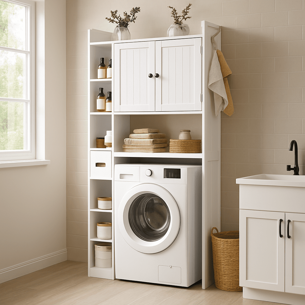 Aiho 66" H Over the Toilet Storage Cabinet with 2 Doors & Adjustable Shlef, Bathroom Organizer Above Toilet, Space Saver for Bathroom, Laund - Image 3
