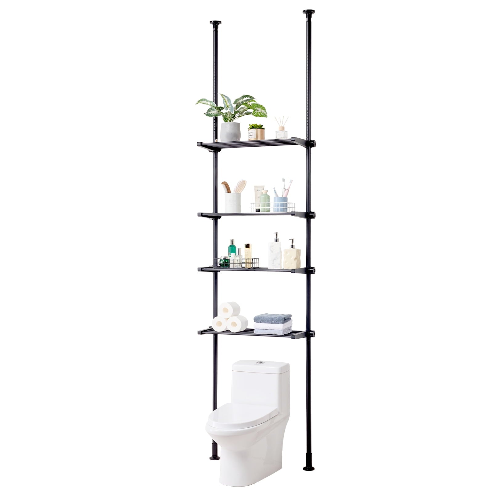 KFFKFF Over The Toilet Storage Shelf,4-Level Adjustable Bathroom Shelf, Eco-friendly Steel, 53"-132" Height, Simple to Assemble, Space-Effic - Image 5