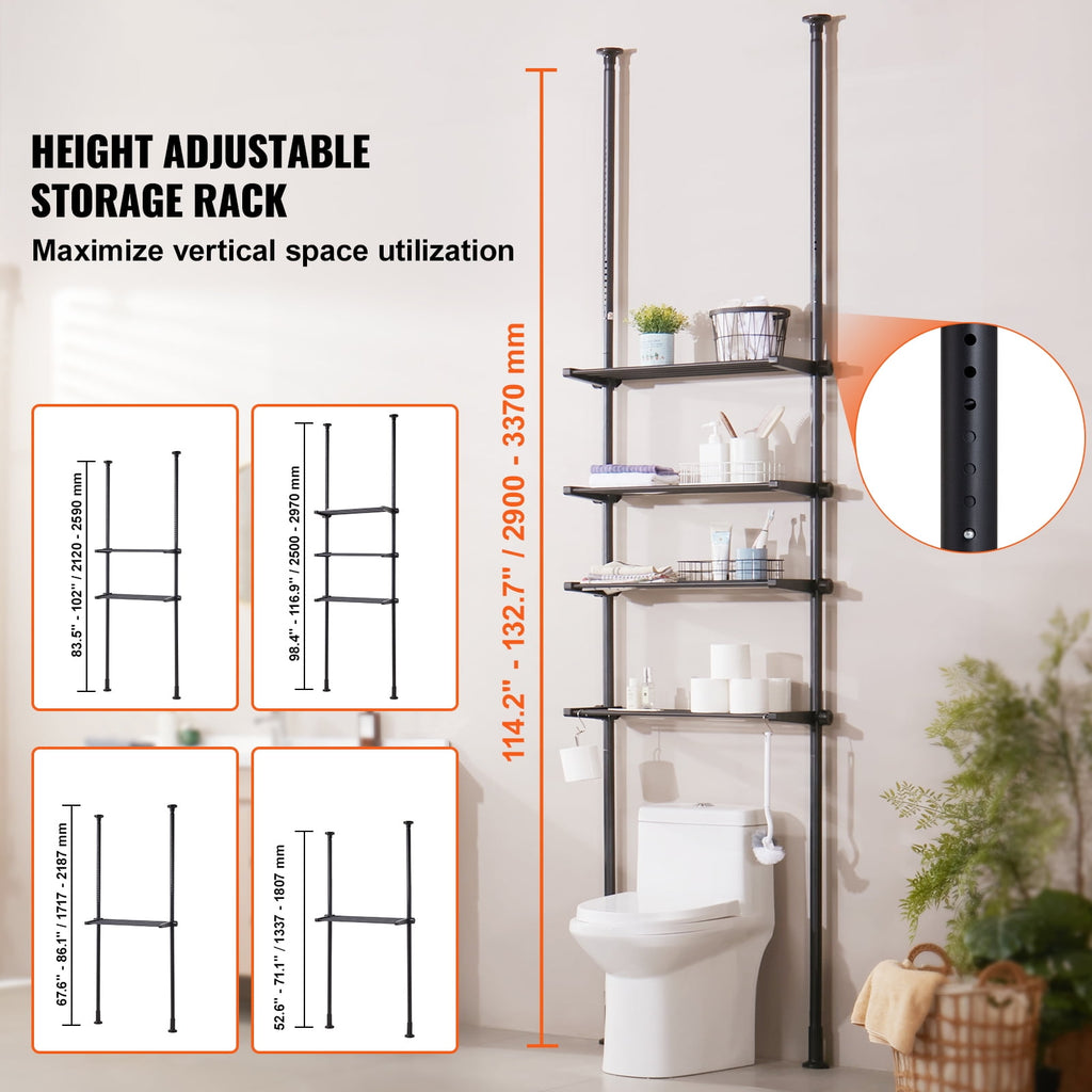 KFFKFF Over The Toilet Storage Shelf,4-Level Adjustable Bathroom Shelf, Eco-friendly Steel, 53"-132" Height, Simple to Assemble, Space-Effic - Image 6