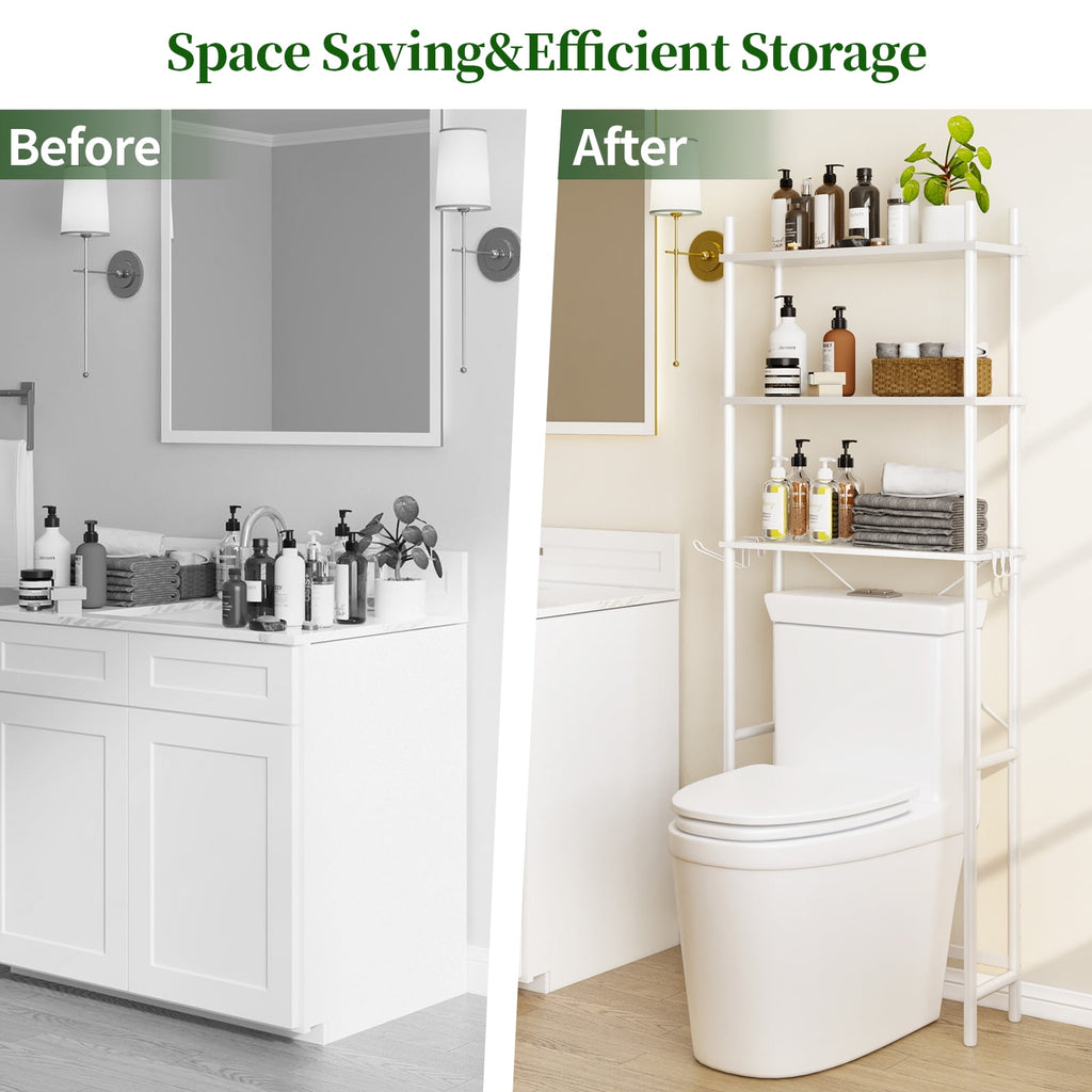 3-Shelf the Toilet Storage, Freestanding Metal Bathroom Organizers and Storage Shelf, White - Image 5