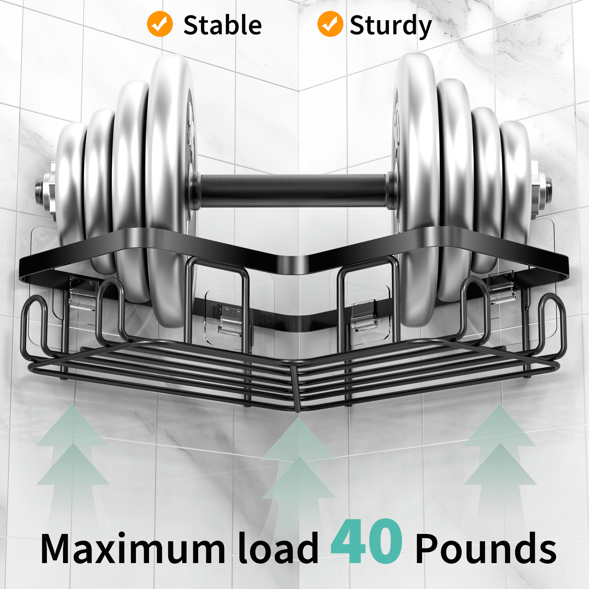 3 Pack Corner Shower Caddy,Adhesive Shower Caddy With Soap Holder And 20 Hooks, Rustproof Stainless Steel Shower Orga... - Image 3