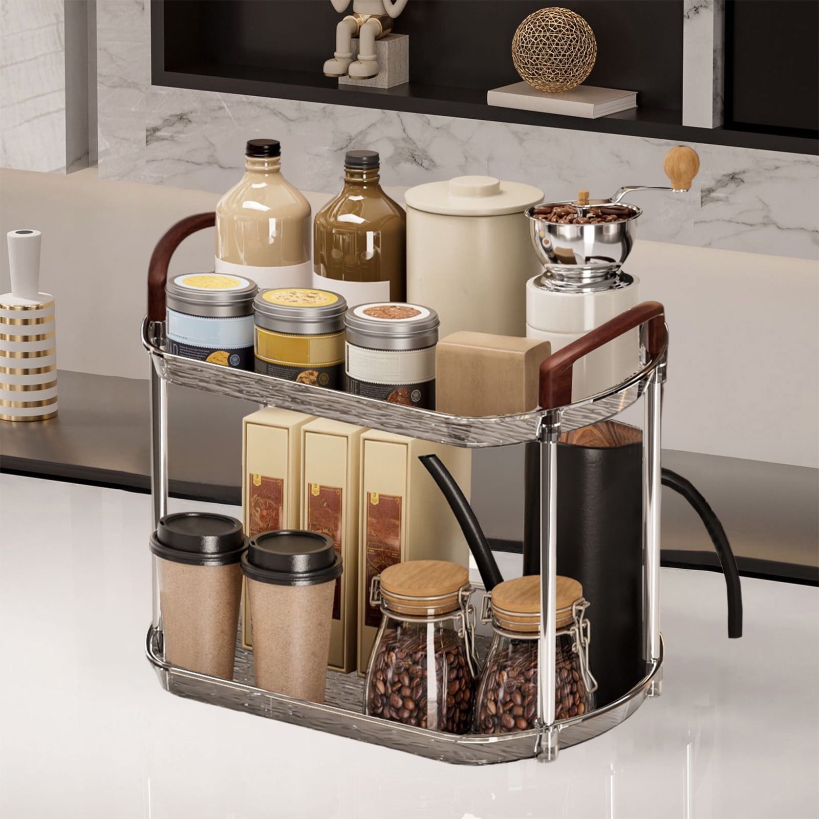 2-Tier Bathroom Organizer - Space Saving Shelf for Cosmetics, Toiletries and Kitchen Essentials - Image 5