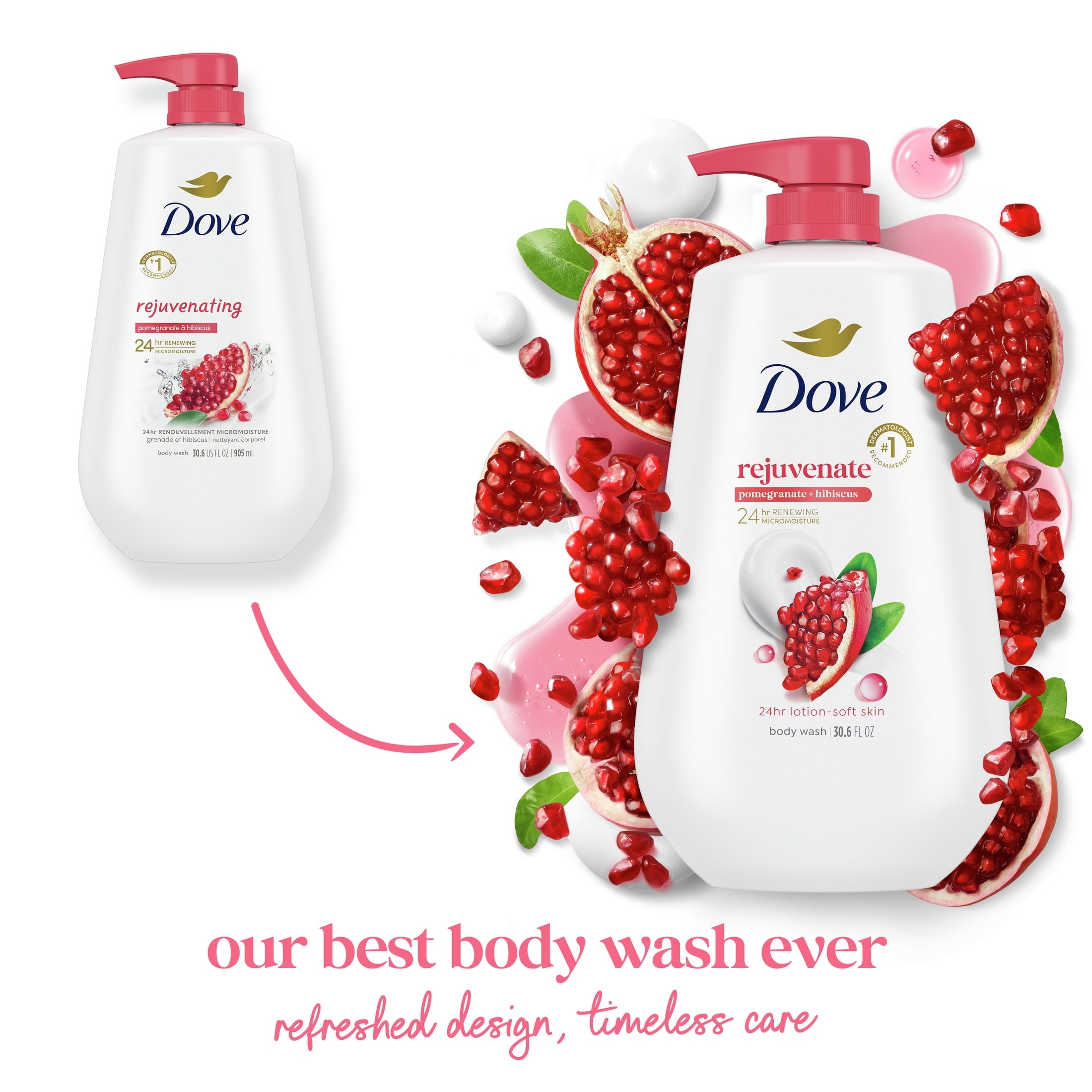 Dove Body Wash for Women Rejuvenating Pomegranate & Hibiscus All Skin, 30.6 oz with Pump - Image 3