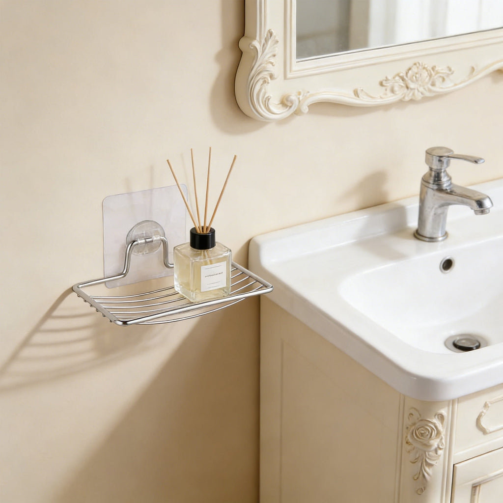 Stainless Steel Soap Holder Wall Mount No Drilling Adhesive 5.1x3.54in Silver Rustproof Drainage Dish for Bathroom Sh... - Image 5