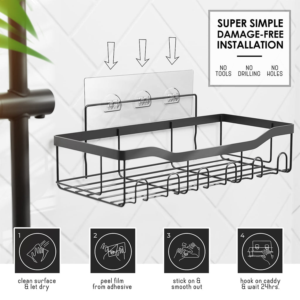 5 Pack Adhesive Steel Shower Caddy Organizer, Heavy Duty Stainless Steel Rustproof Shower Caddy, Gray - Image 4