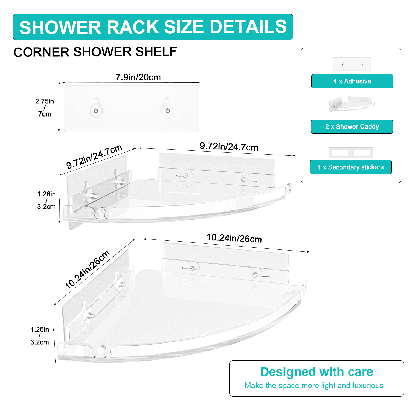 Shower Shelves,Adhesive Shower Caddy Organizer for Bathroom Storage Home Decor,Clear, Rustproof, No Drilling Bathroom... - Image 5