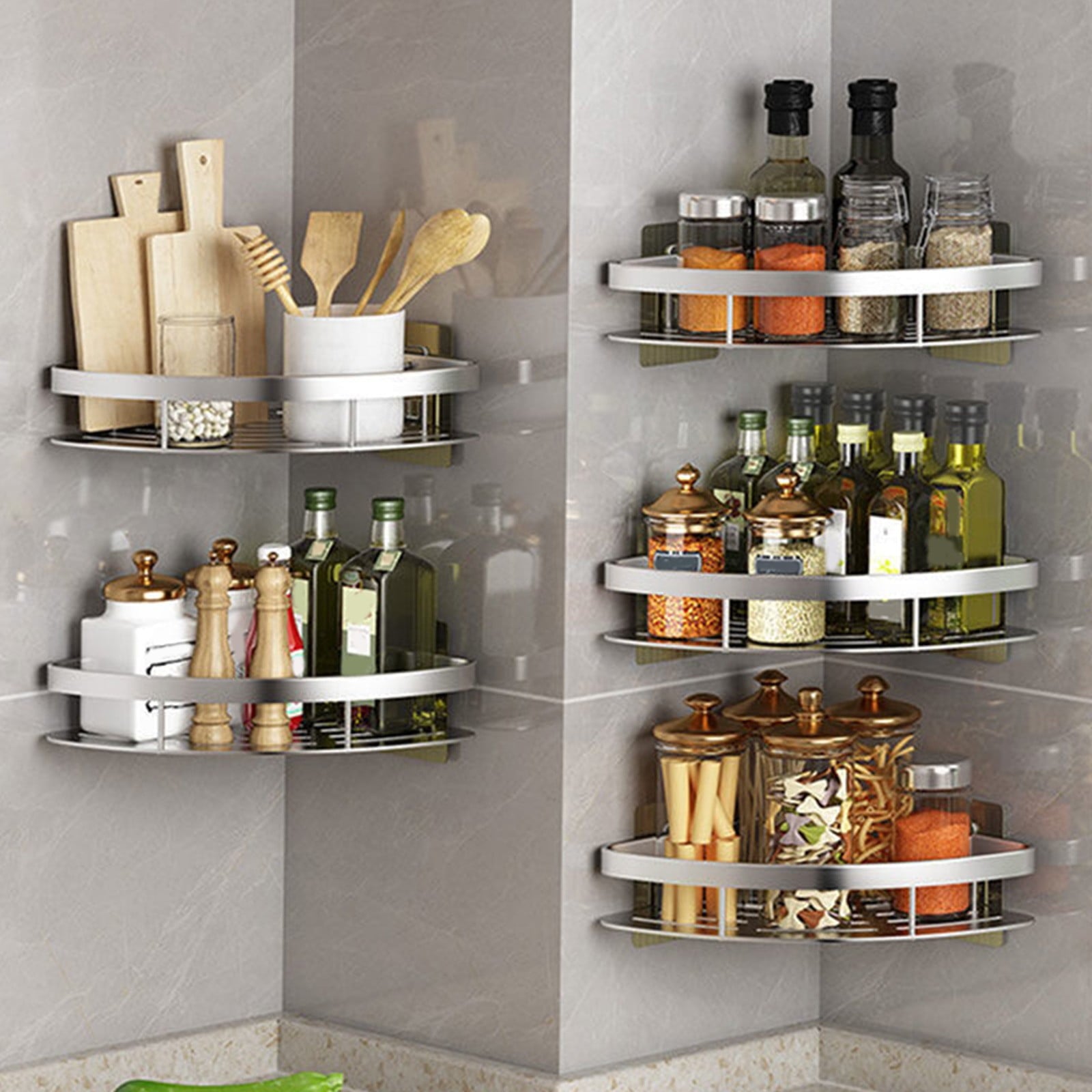 Caddy Shelves with Soap Holder Stainless Steel Kitchen Organizer, Adhesive & Drilling Wall Mounted Racks for Bathroom... - Image 4