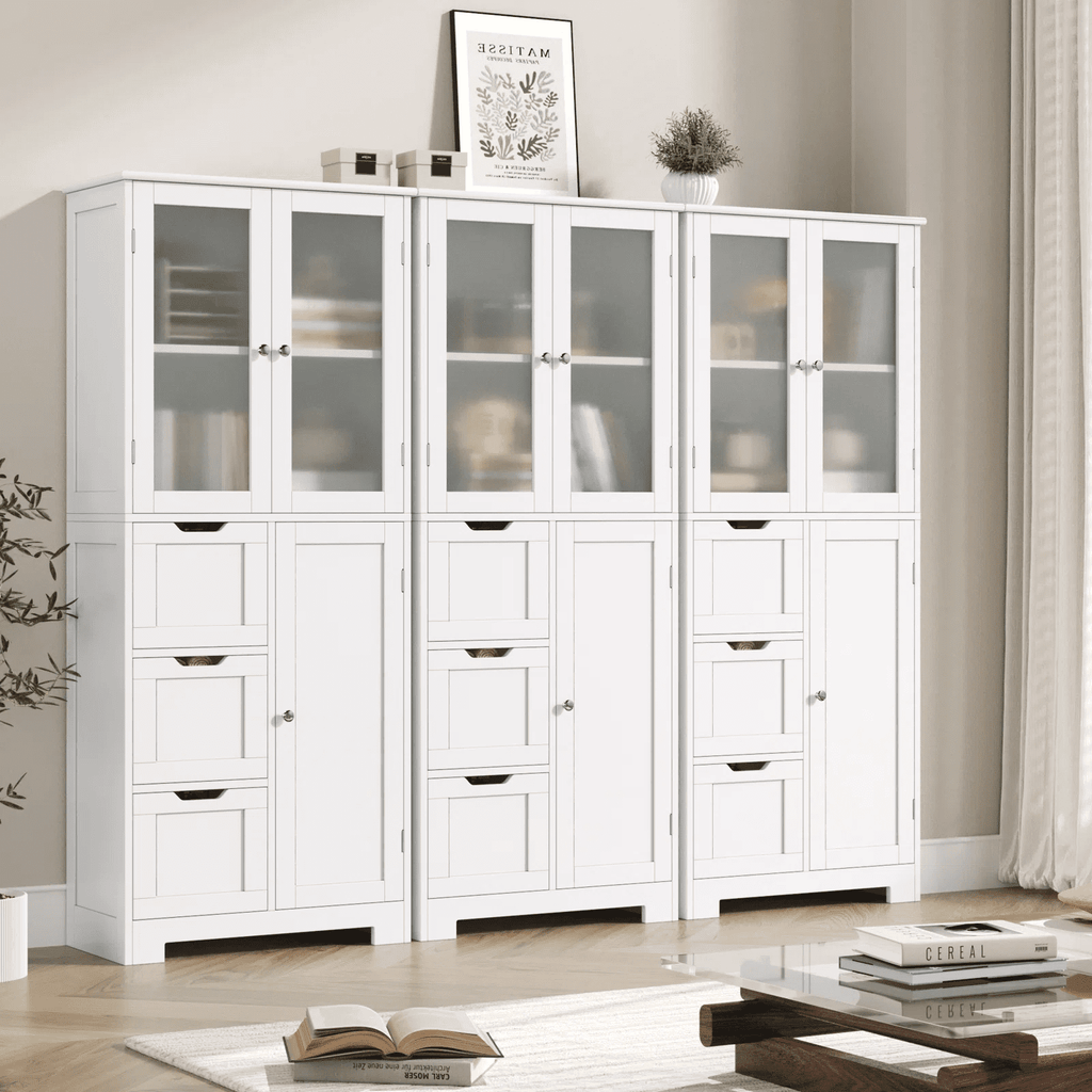 Bathroom Storage Cabinet, White Linen Cabinet with 3 Doors and 3 Drawers - Image 6