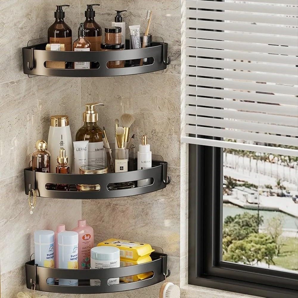 Bathroom Shower Caddy Storage Shelf Set, No Drilling Required, 3-Piece Shampoo and Towel Holder - Image 3