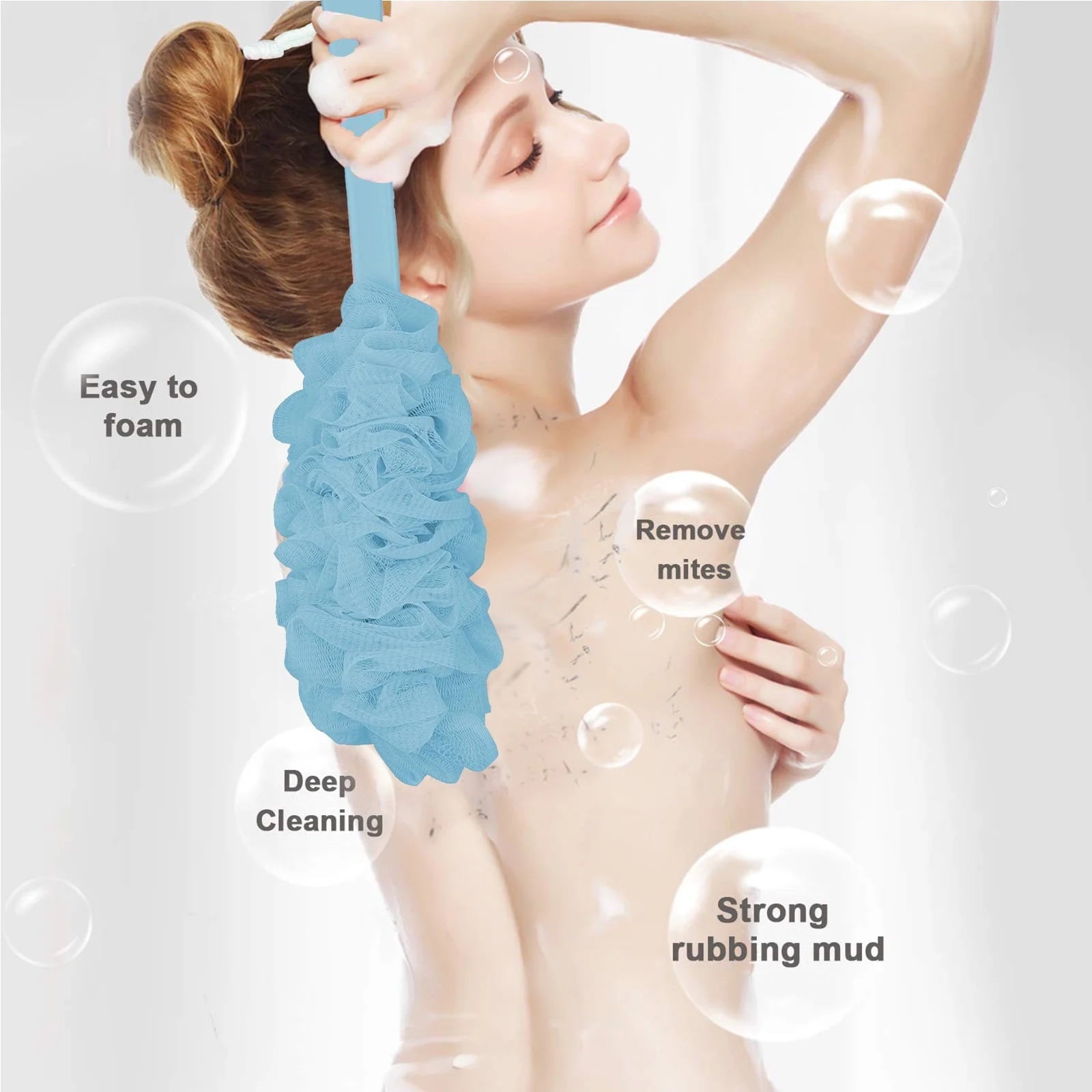 Handle Back Scrubber, Soft Bath Loofah Sponge Shower Brush for Women Men Body Cleaning - Image 2