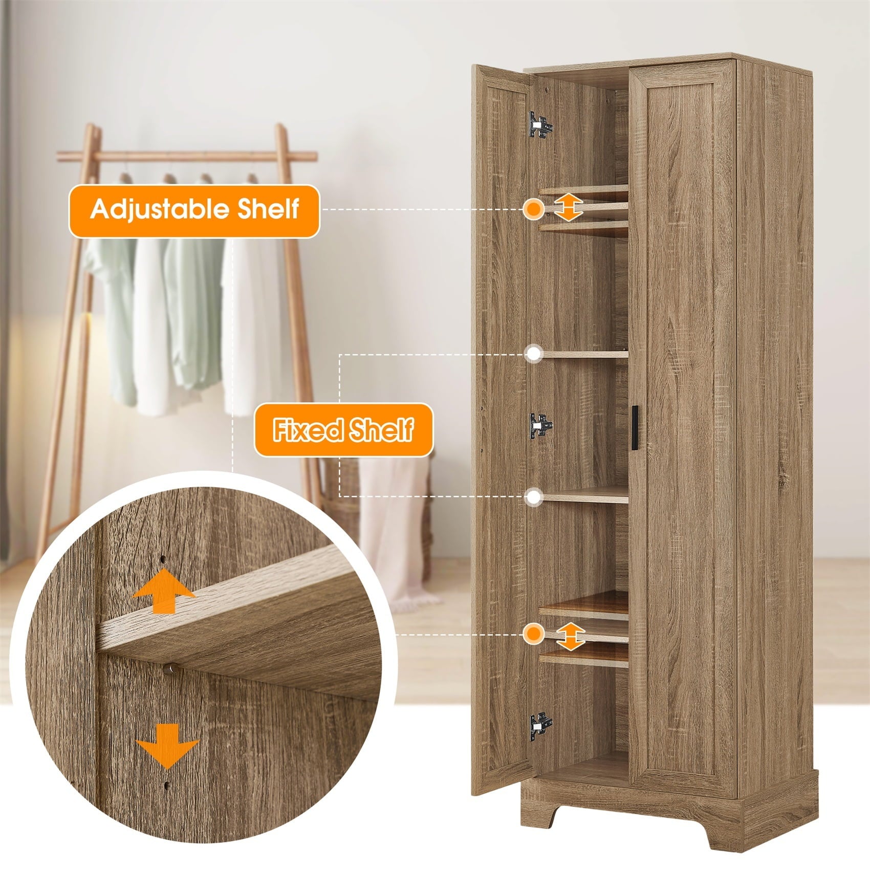 70" Cabinet with Adjustable Shelf, Freestanding Wooden Bathroom Cabinet for Bathroom Living Room Brown - Image 4