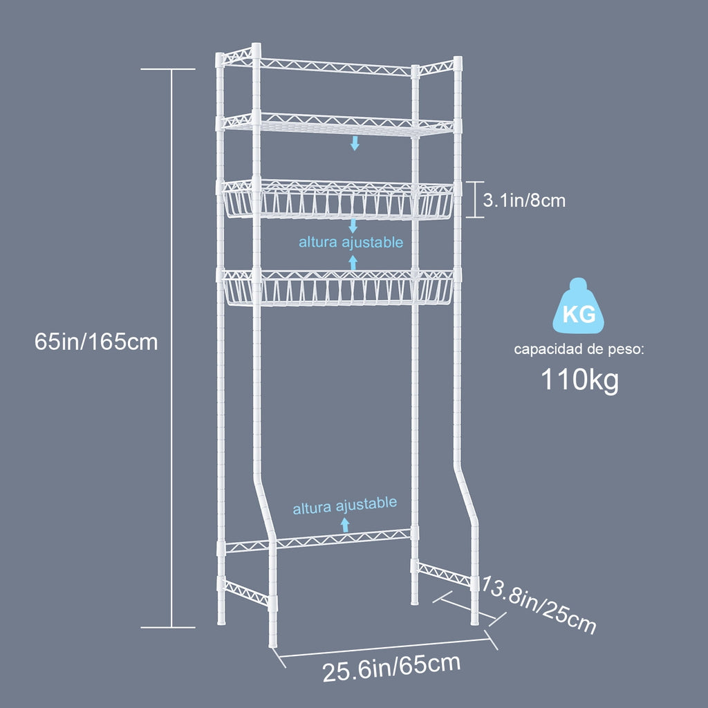 Untyo 3 Tier Over the Toilet Storage Rack Bathroom Storage Shelf Space Saver Stand Above Toilet with Adjustable Shelves and Baskets - Image 2