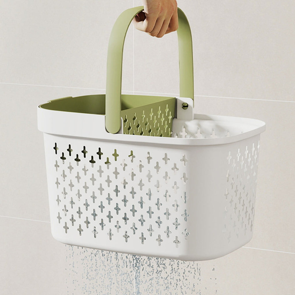Organizer Bathroom Caddy Handheld Bath Storage Large Capacity Hollow Drain Partition Adjustable Handle College Dorm 1pc - Image 4