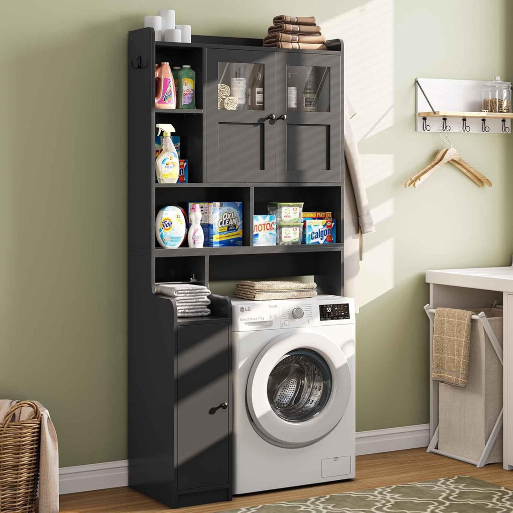 The Toilet Storage Cabinet with 3 Doors, Farmhouse Space Saver for Bathroom Organizer with Paper Holder, 10 Shelves a... - Image 4