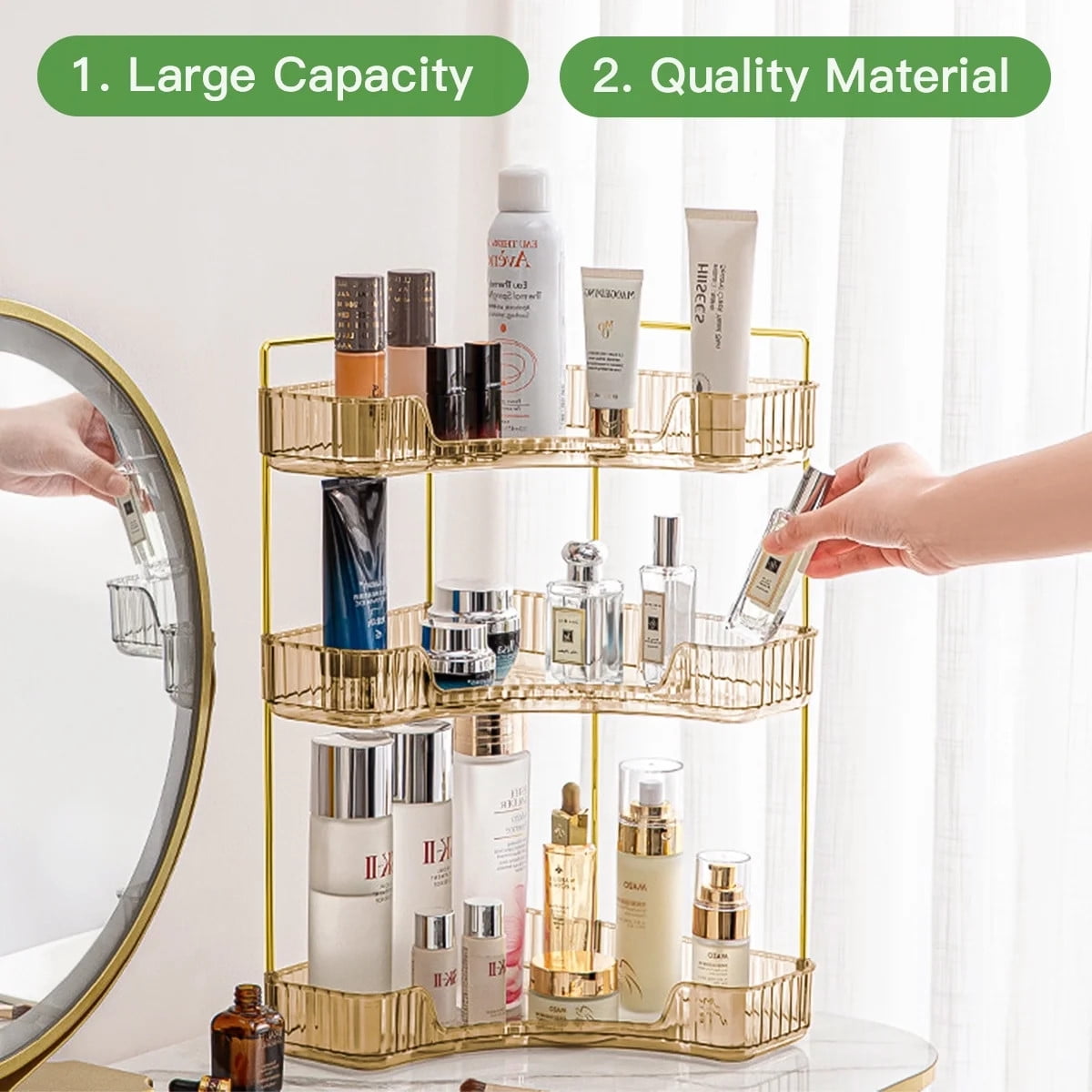 3-Tier Organizer, Bathroom Corner Countertop Organizer Space Saving waterproof Gold - Image 3