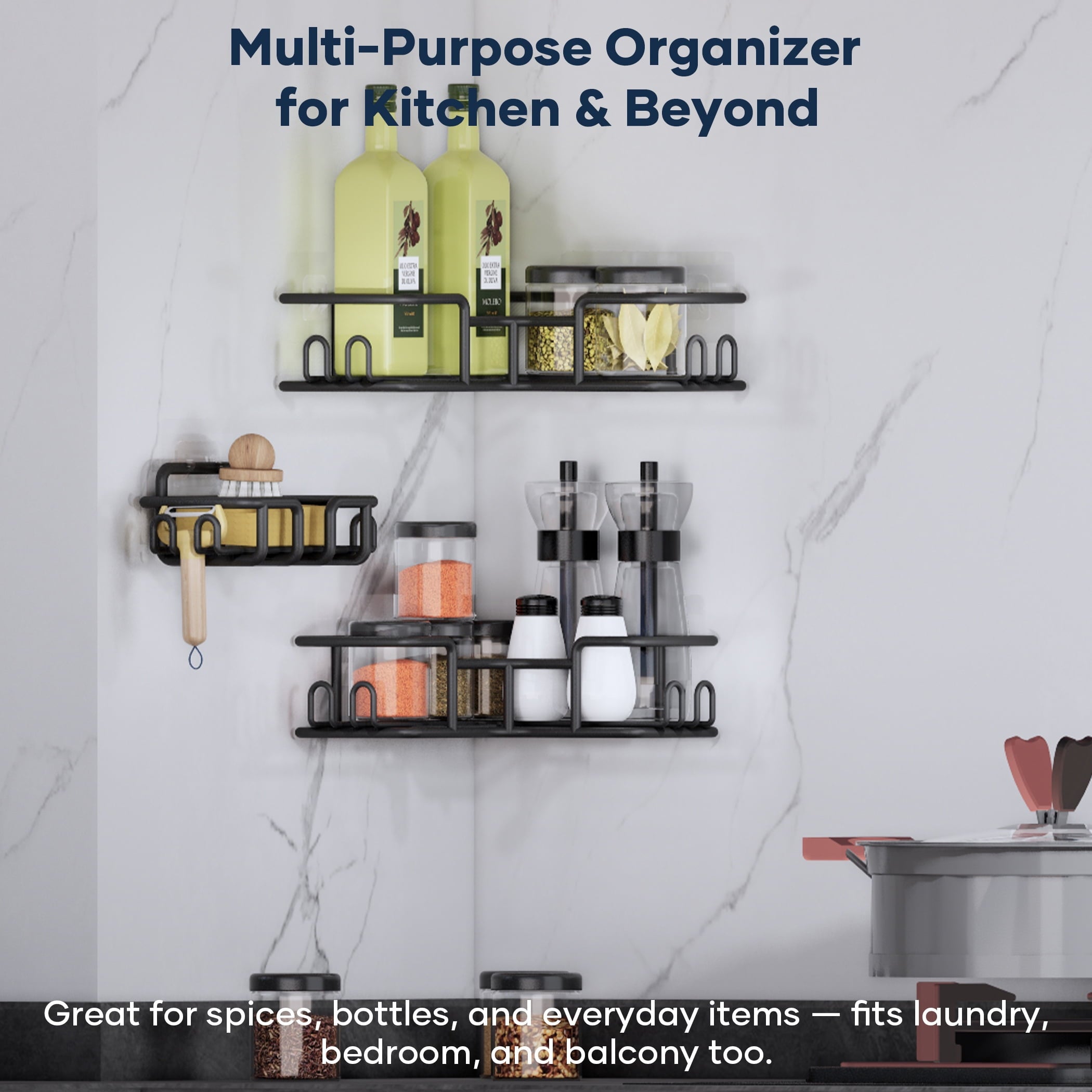 Caddy, 2-Pack No Drill Adhesive Organizer with Soap Dish, Space-Saving Bathroom/Kitchen Storage Shelf for (90° Angle ... - Image 4