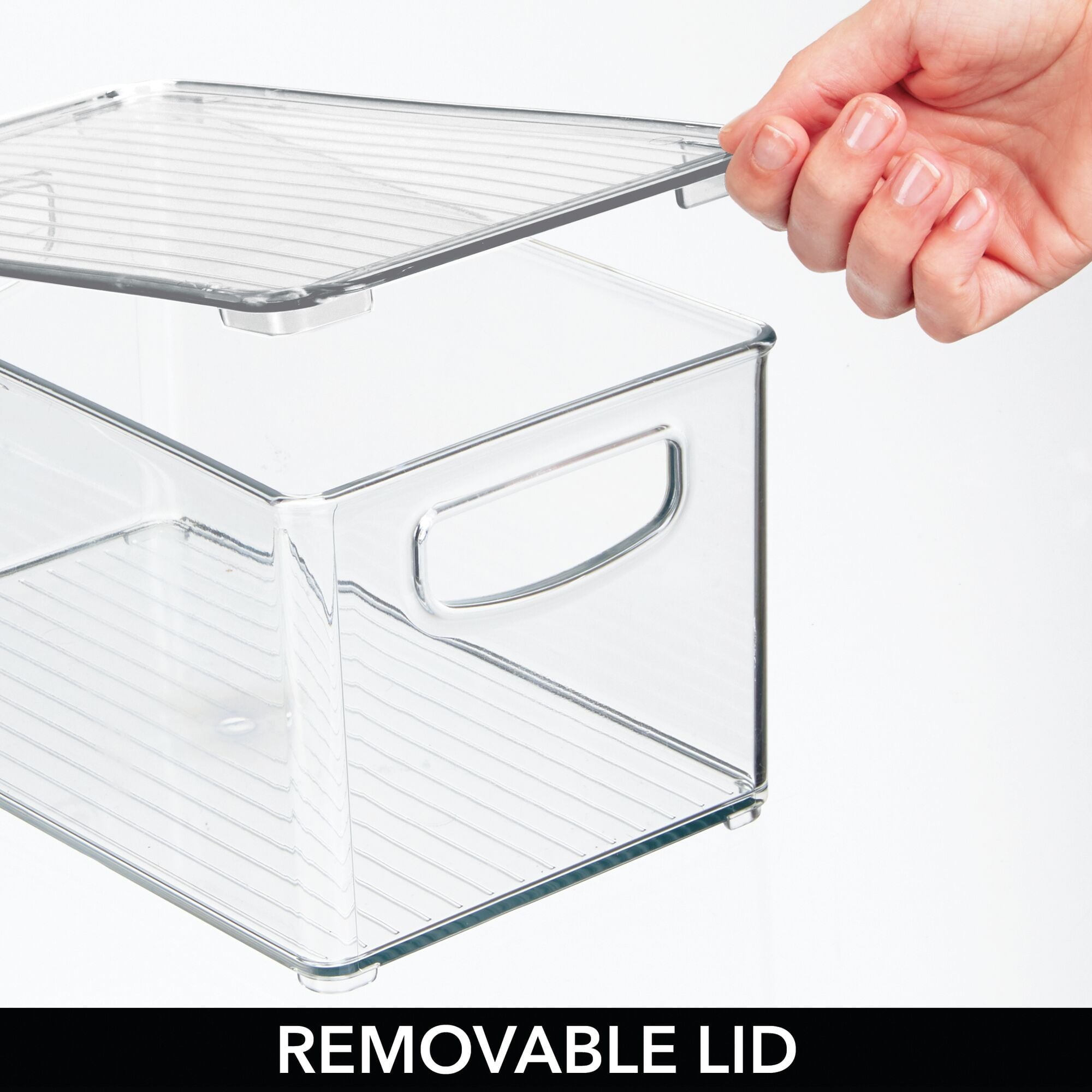 Plastic Bathroom Storage Box, Lid, Built-In Handles, 2 Pack, Clear - Image 5
