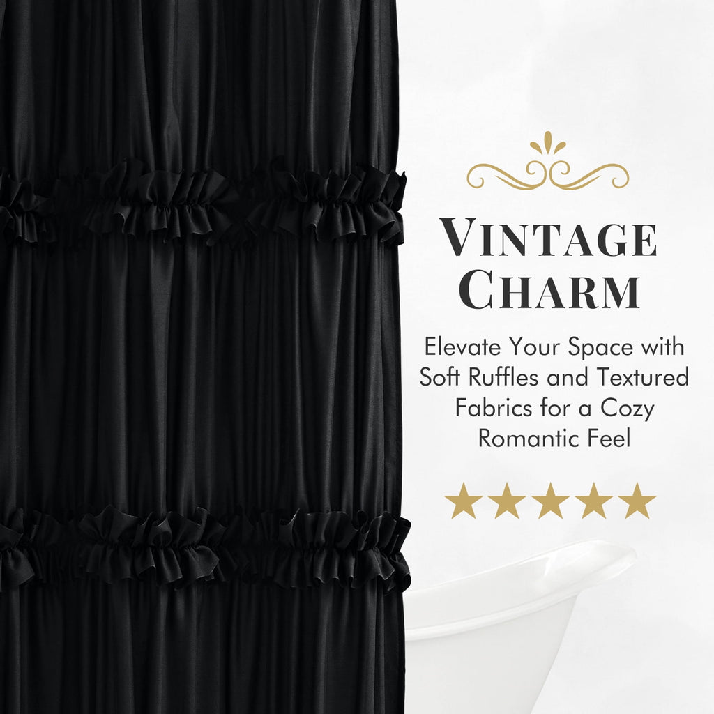 Curtain,Black Tiered Fabric Bathroom Curtain for Farmhouse Decor,72 x 72 Inch - Image 2