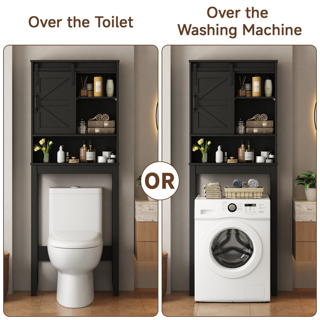 Over the Toilet Storage Cabinet, Bathroom Space Saver Organizer with Sliding Barn Door, Anti-Tipping Design, Waterproof, Adjustable Shelves - Image 2