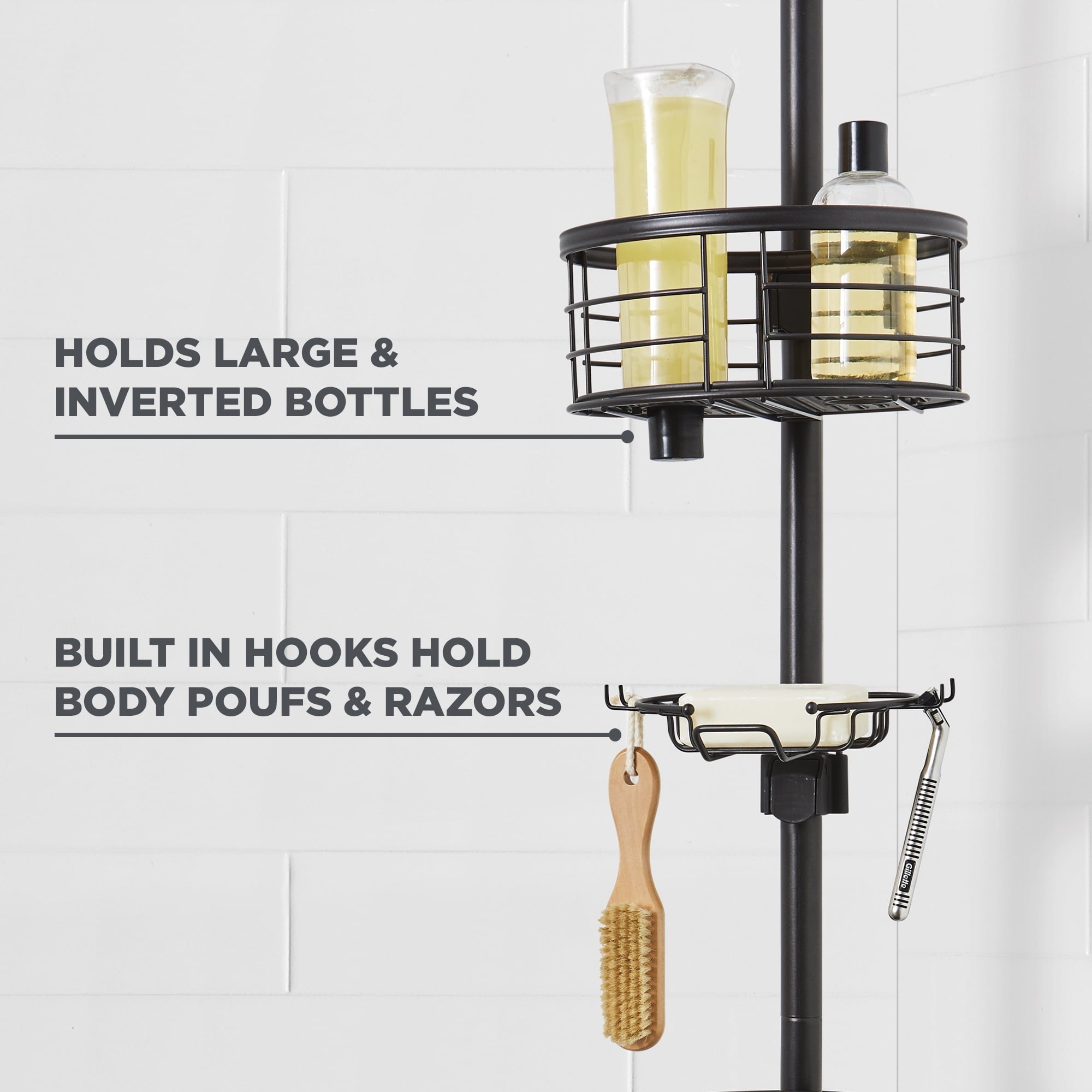 Rust-Resistant Tension Pole Shower Caddy, 3 Shelves, Oil Rubbed Bronze Finish - Image 2