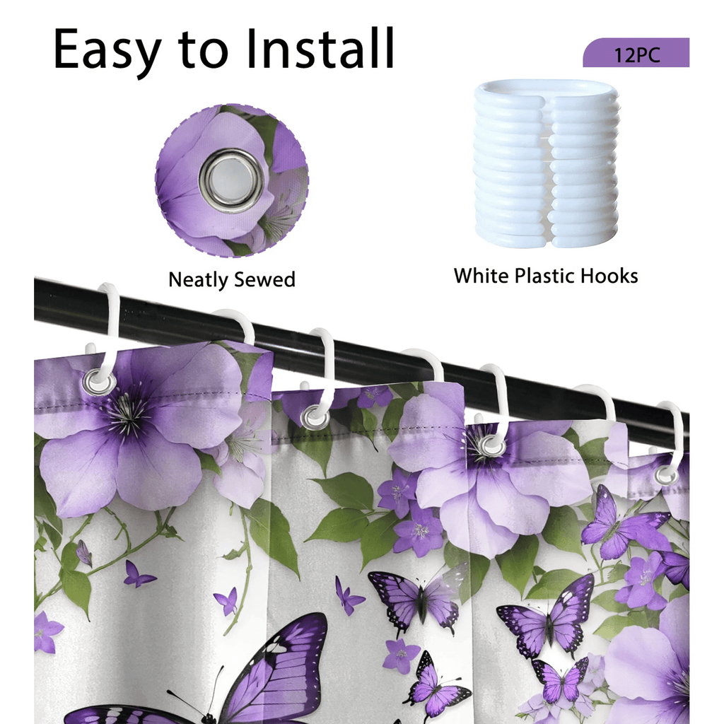 Floral Bathroom Decor with 12 Hooks, Purple Lavender Lilac Flower Waterproof Polyester Bath s, Modern Home Bedroom De... - Image 5