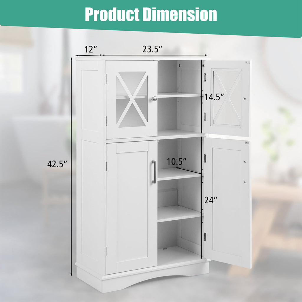 Bathroom Storage Cabinet Linen Storage Cabinet with Doors and Adjustable Shelves White - Image 3