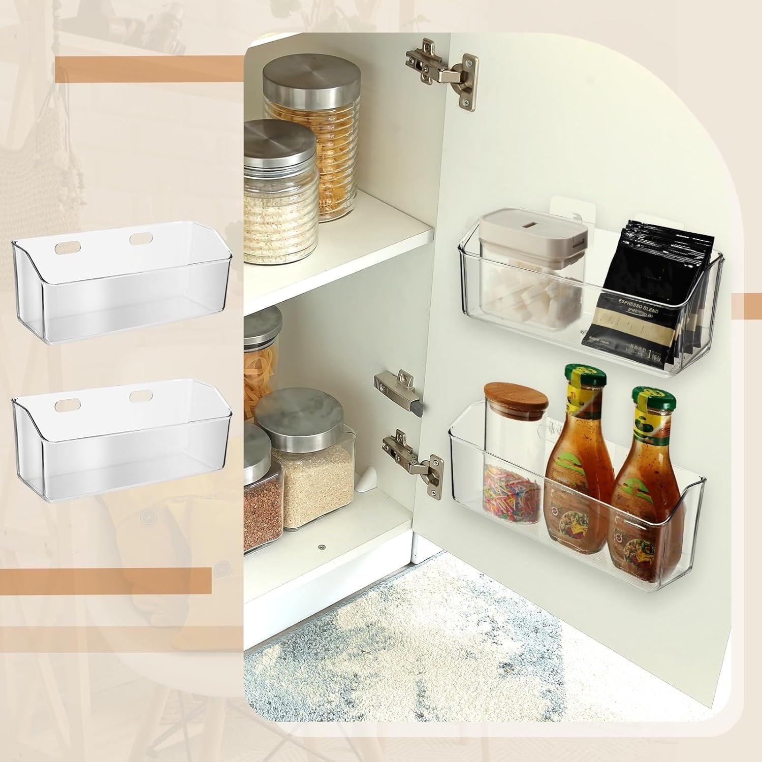 2 Pcs Wall Mounted Organizer Basket,Storage Organizer Bins,Self Adhesive Shower Caddy, Stackable Plastic Makeup Organ... - Image 5